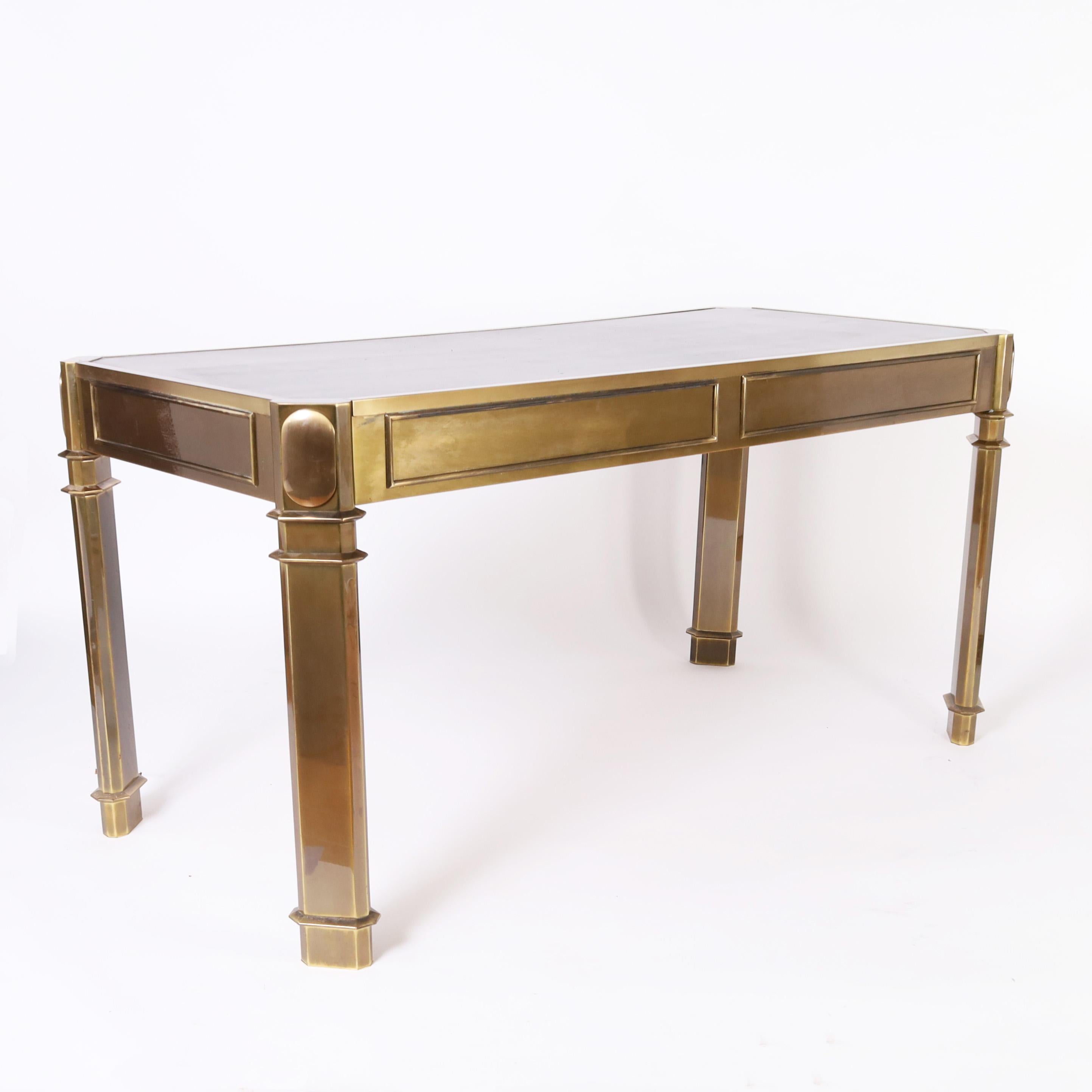 American Mastercraft Mid Century Bronze Writing Desk  For Sale