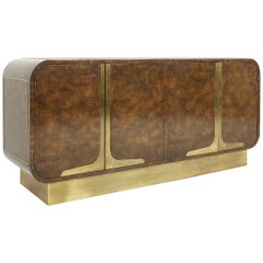 Mastercraft Mid Century Burlwood and Brass Buffet Sideboard Credenza