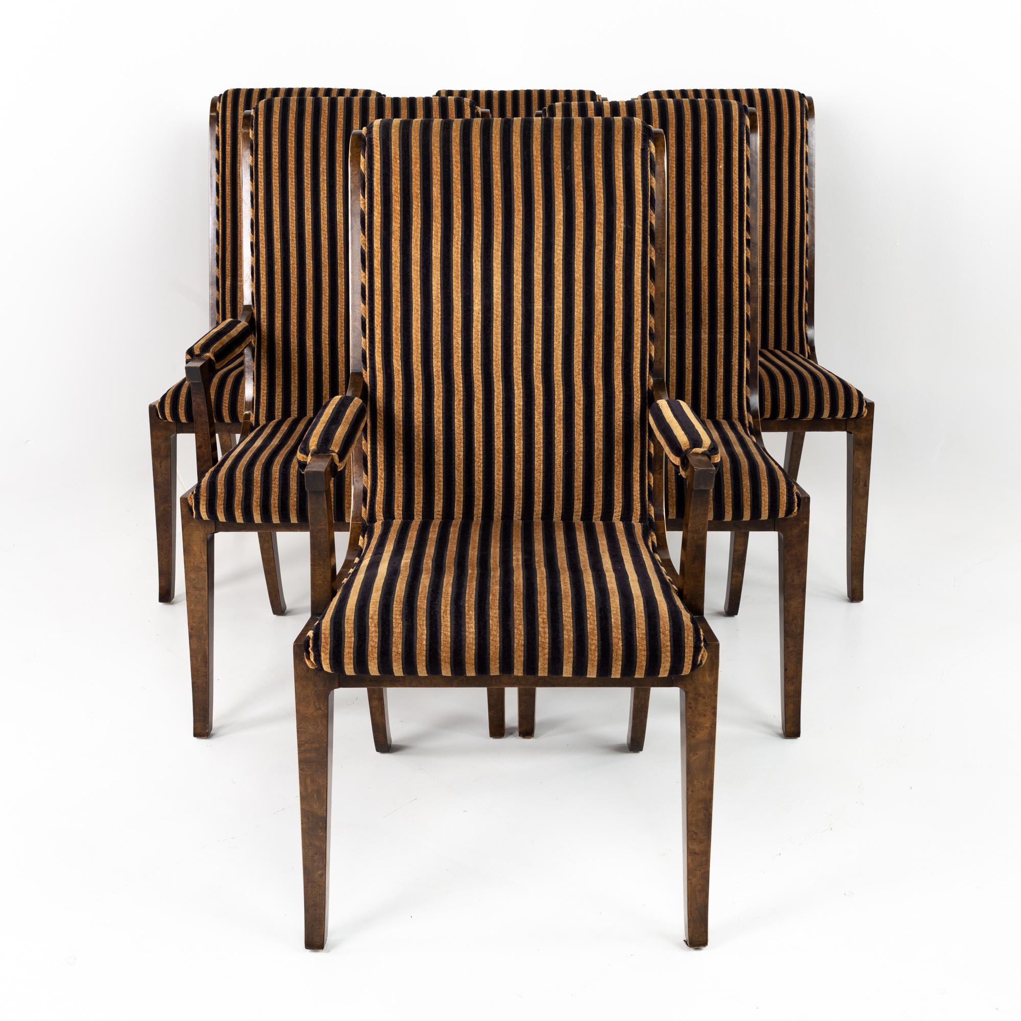 Mid-Century Modern Mastercraft Mid Century Burlwood and Brass Upholstered Dining Chairs, Set of 6