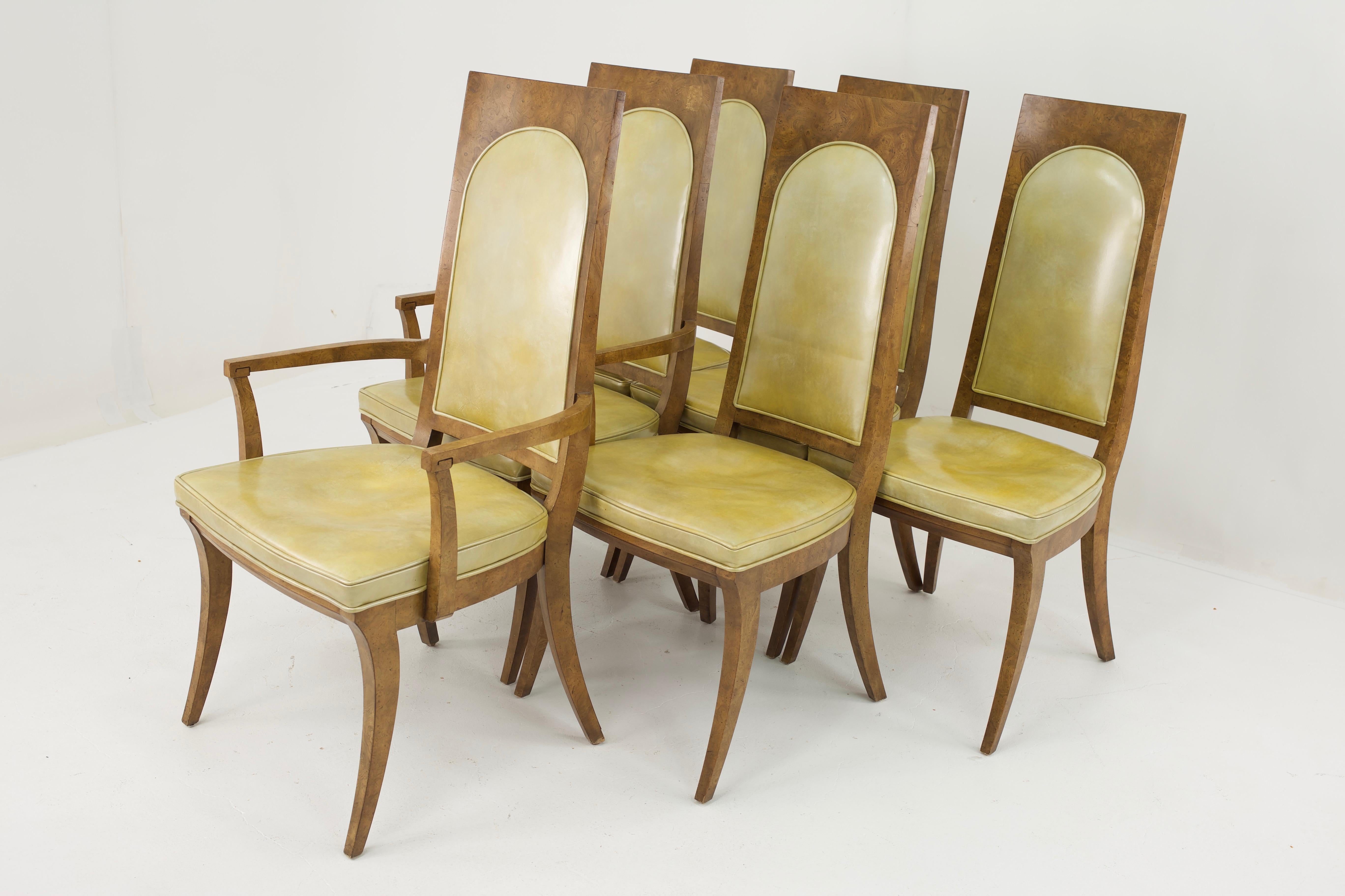 Américain Chaises de salle à manger Mastercraft en bois de broussin du milieu du siècle dernier - Lot de 6 en vente