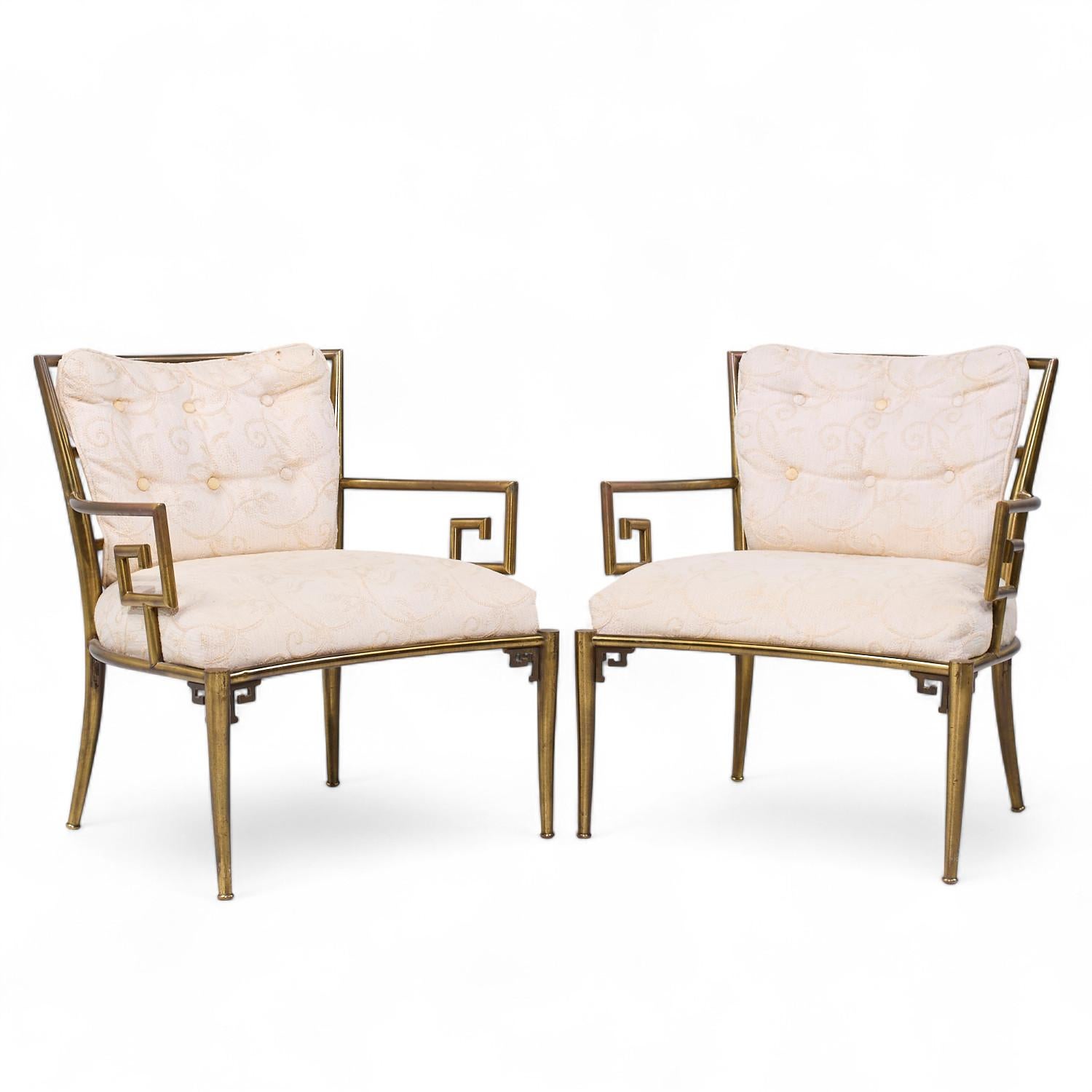 Mastercraft Mid Century Greek Key Lounge Chairs - Pair

Each chair measures: 26 wide x 26 deep x 29.5 high, with a seat height of 16 and arm height/chair clearance of 21.25 inches

All pieces of furniture can be had in what we call restored vintage
