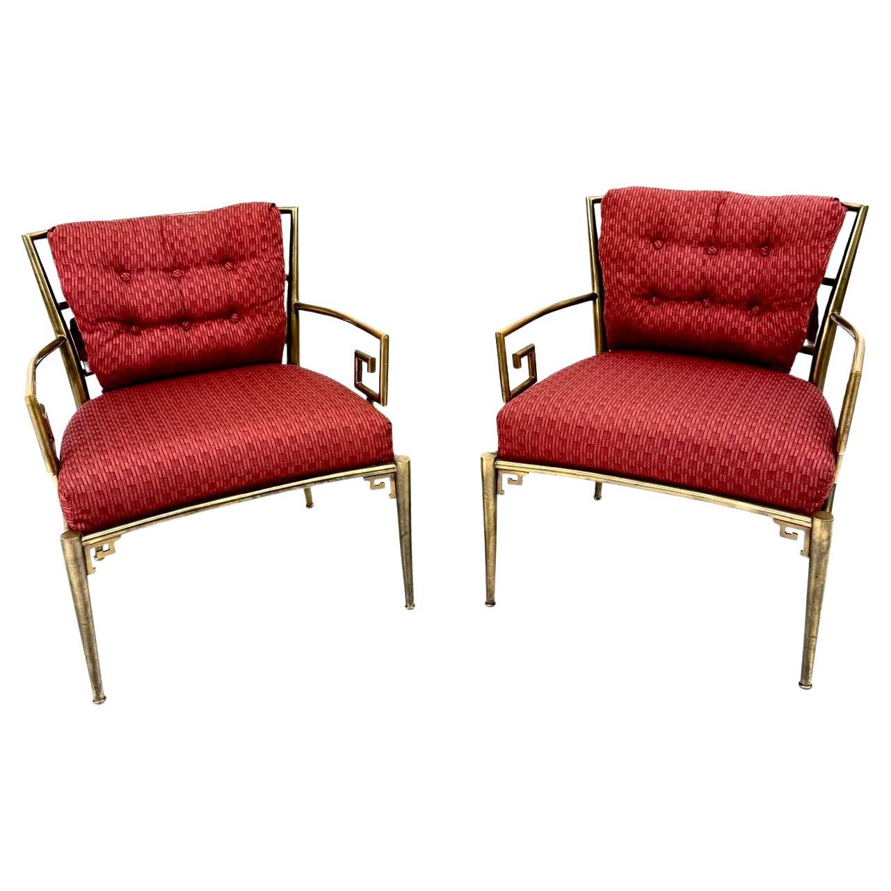 Mastercraft Mid Century Greek Key Lounge Chairs Pair For Sale