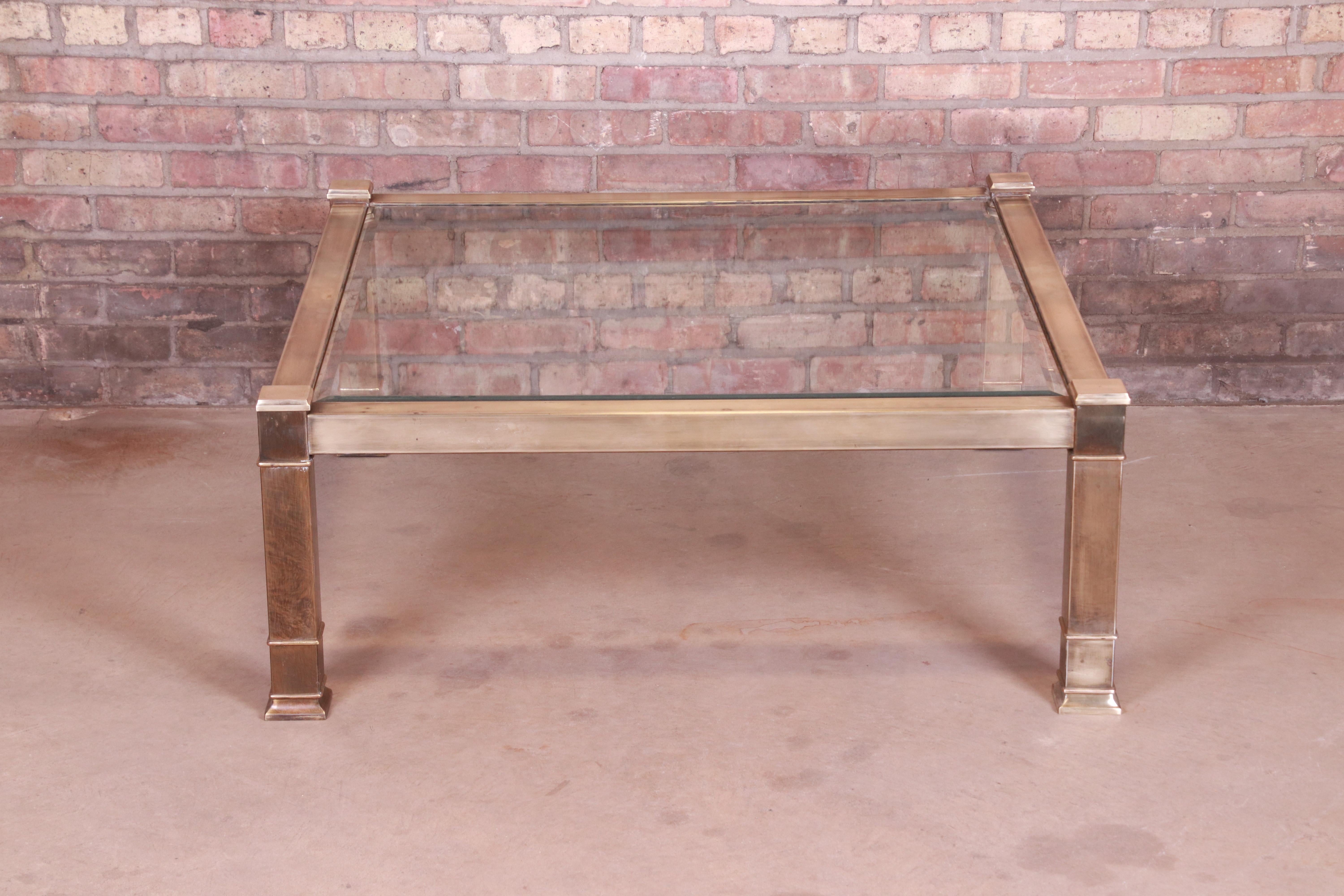 Mid-Century Modern Mastercraft Midcentury Hollywood Regency Brass and Glass Cocktail Table, 1970s For Sale