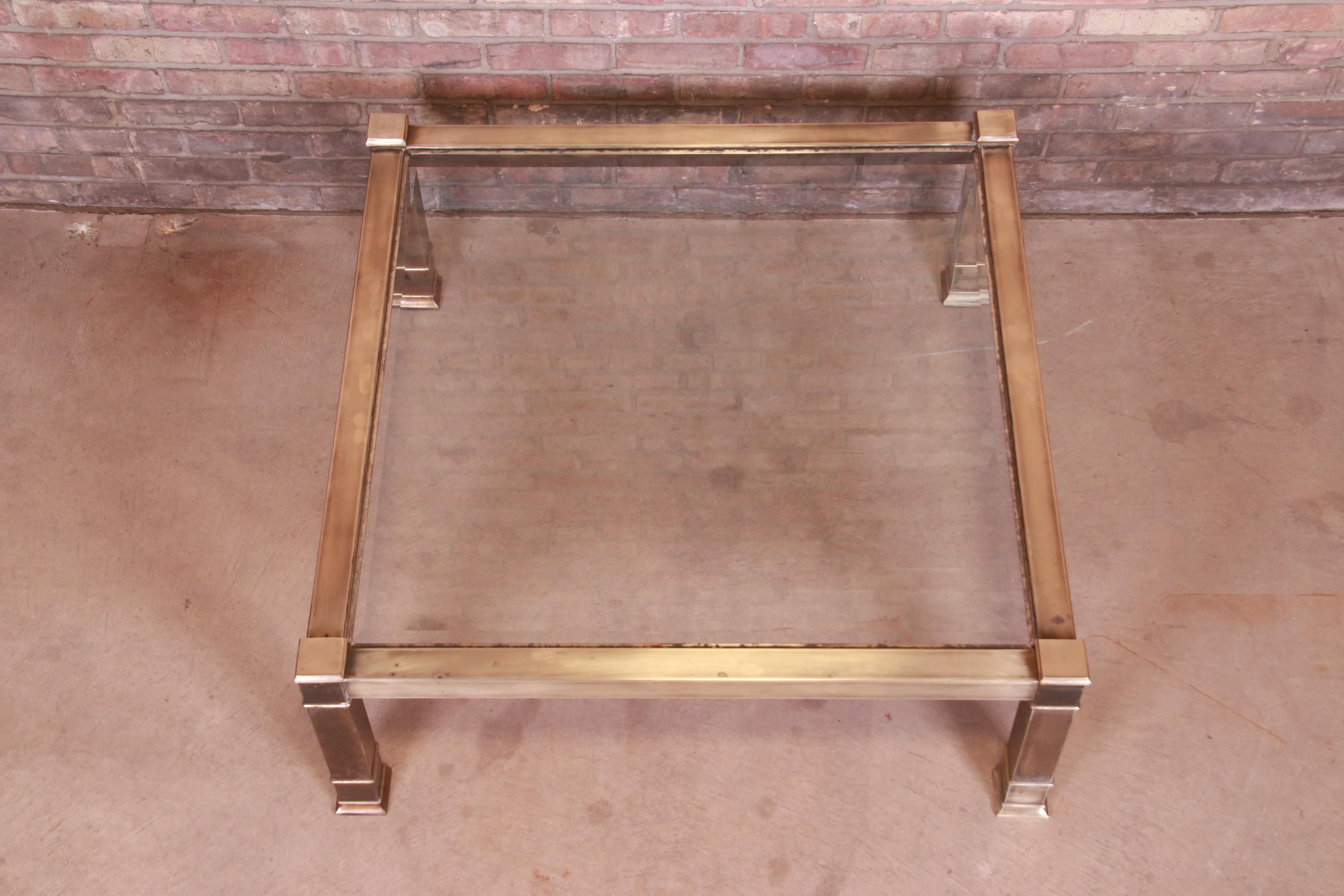 Late 20th Century Mastercraft Midcentury Hollywood Regency Brass and Glass Cocktail Table, 1970s For Sale