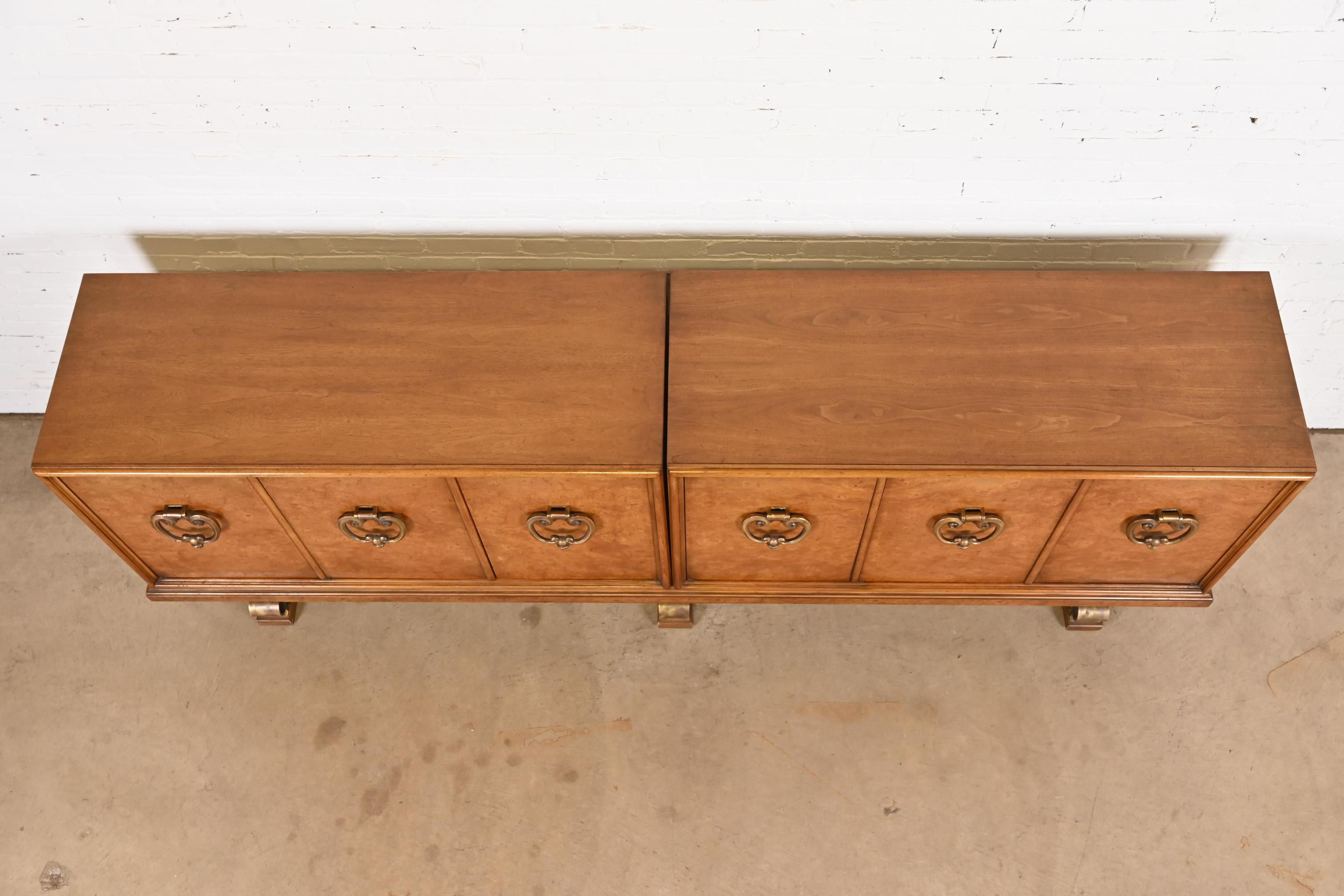 Mastercraft Mid-Century Hollywood Regency Burl Wood and Brass Sideboard, 1960s For Sale 9