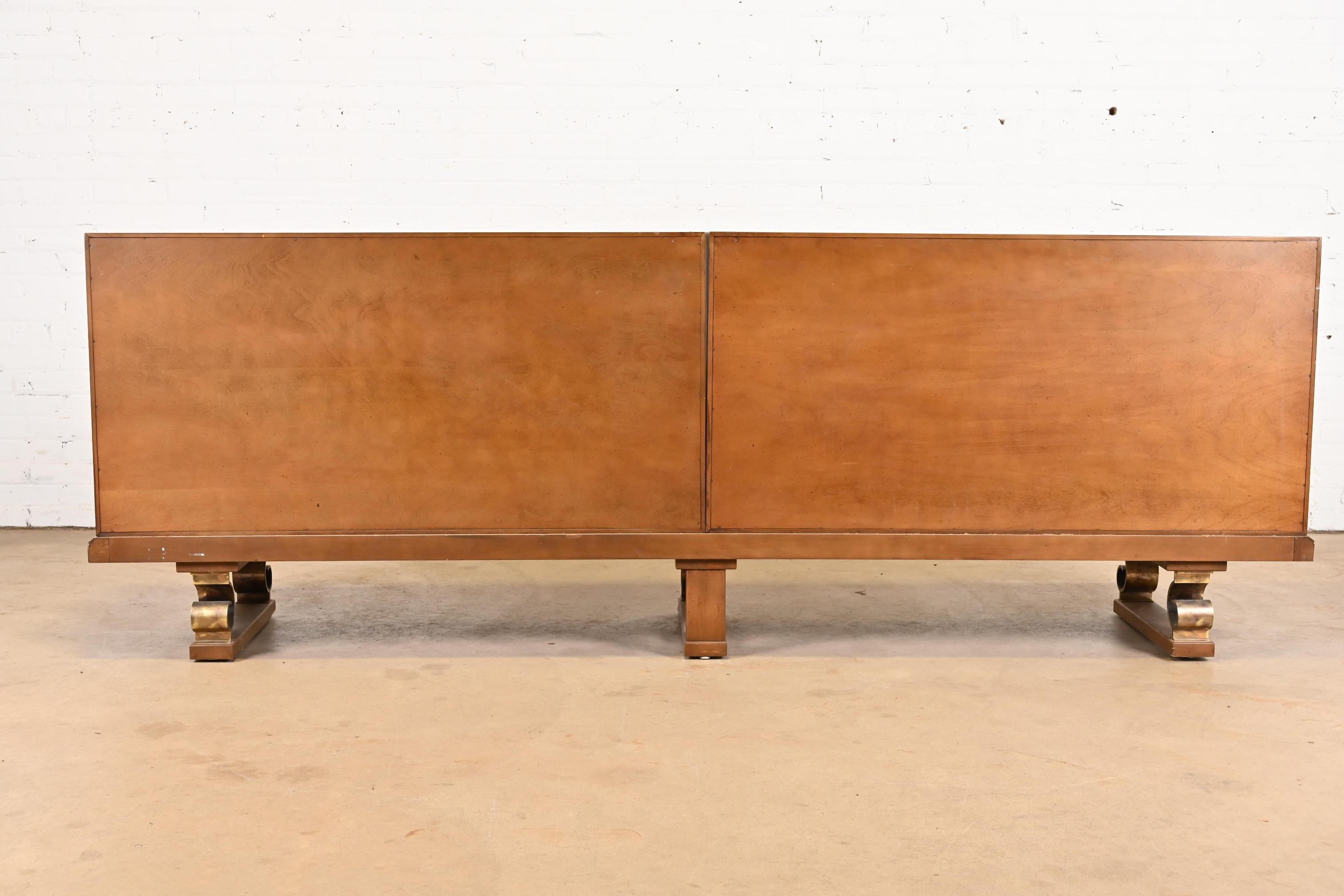 Mastercraft Mid-Century Hollywood Regency Burl Wood and Brass Sideboard, 1960s For Sale 11