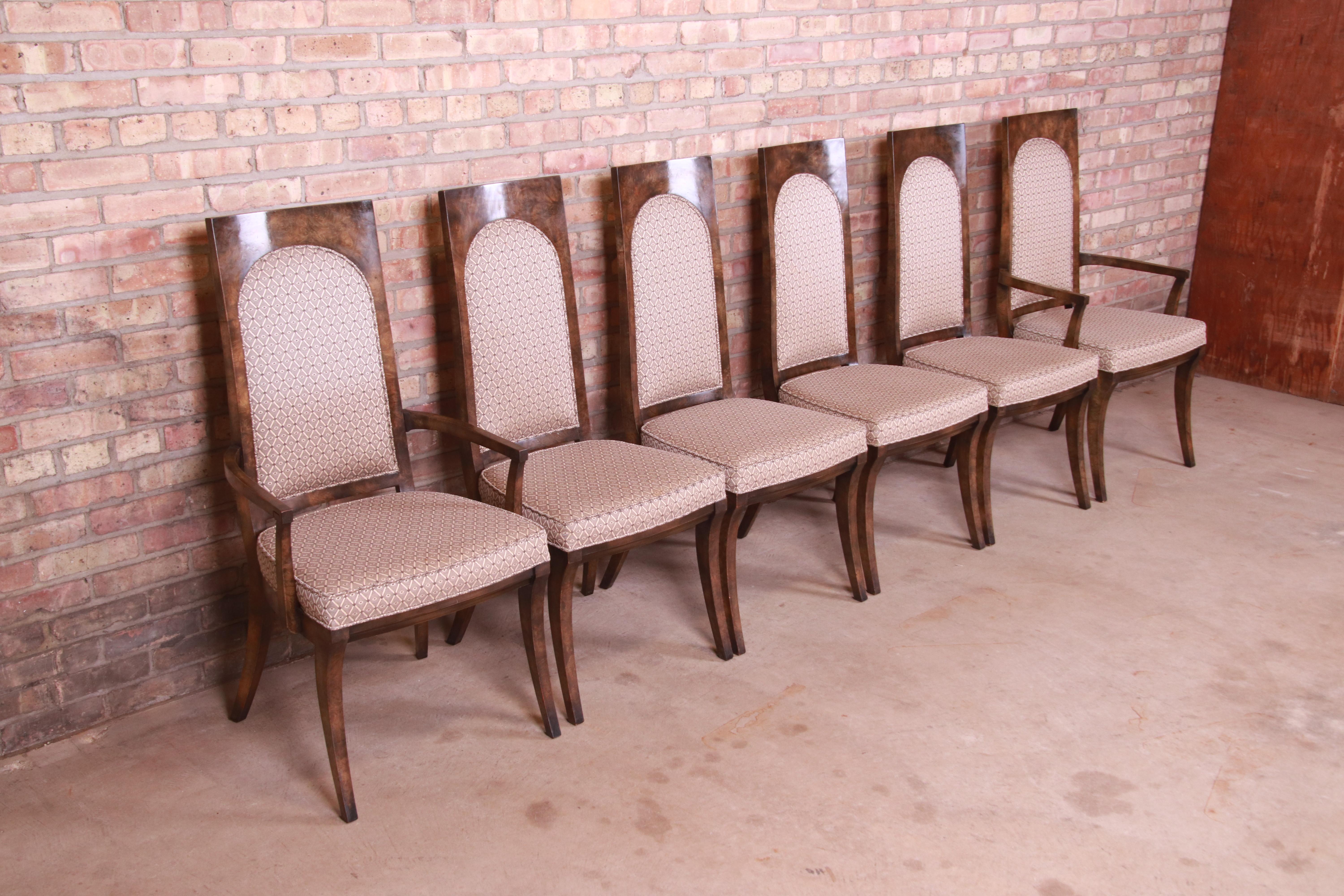 Mastercraft Mid-Century Hollywood Regency Burl Wood Dining Chairs, Set of Six In Good Condition For Sale In South Bend, IN