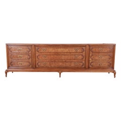 Mastercraft Midcentury Hollywood Regency Burl Wood Long Dresser or Credenza