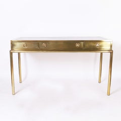 Mastercraft Midcentury Leather Top Brass Desk
