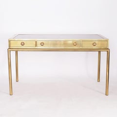 Mastercraft Mid Century Leather Top Brass Desk