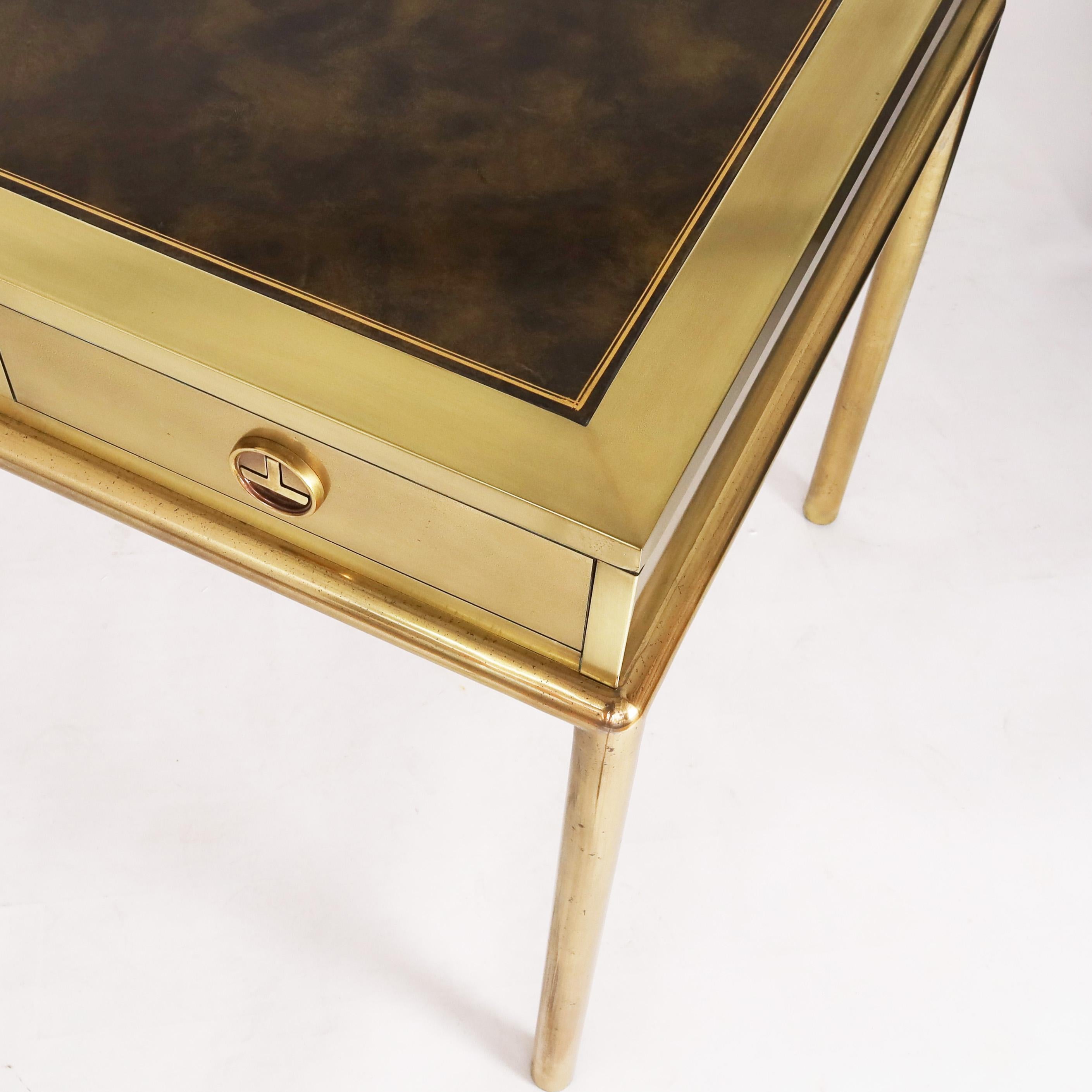 Mastercraft Mid Century Leather Top Brass Desk In Good Condition For Sale In Palm Beach, FL