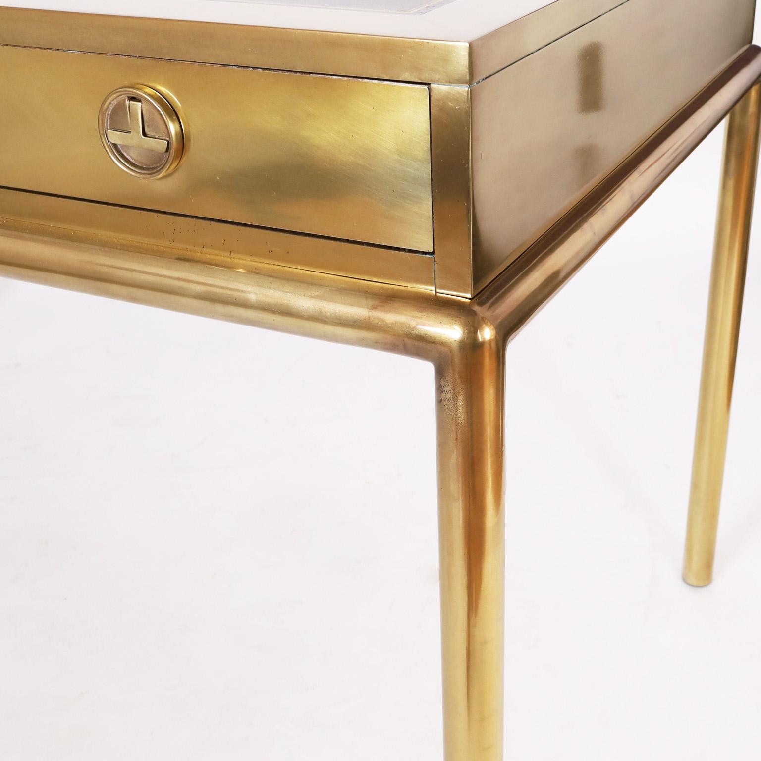 Polished Mastercraft Midcentury Leather Top Brass Desk