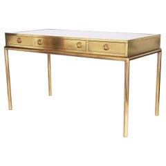 Mastercraft Mid Century Bureau en laiton avec dessus en cuir