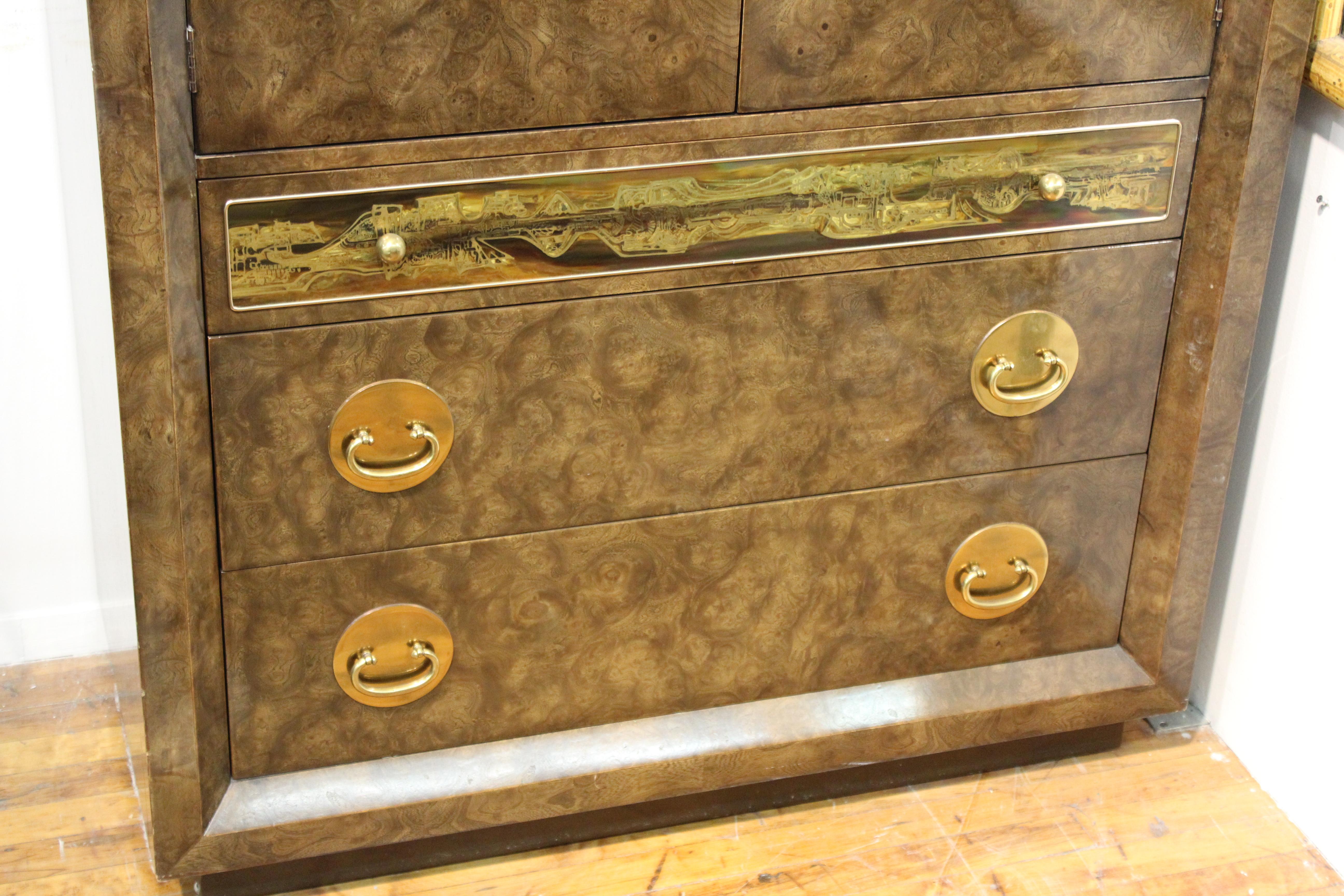 American Mastercraft Mid-Century Modern Amboyna Burl Wood Dresser Cabinet