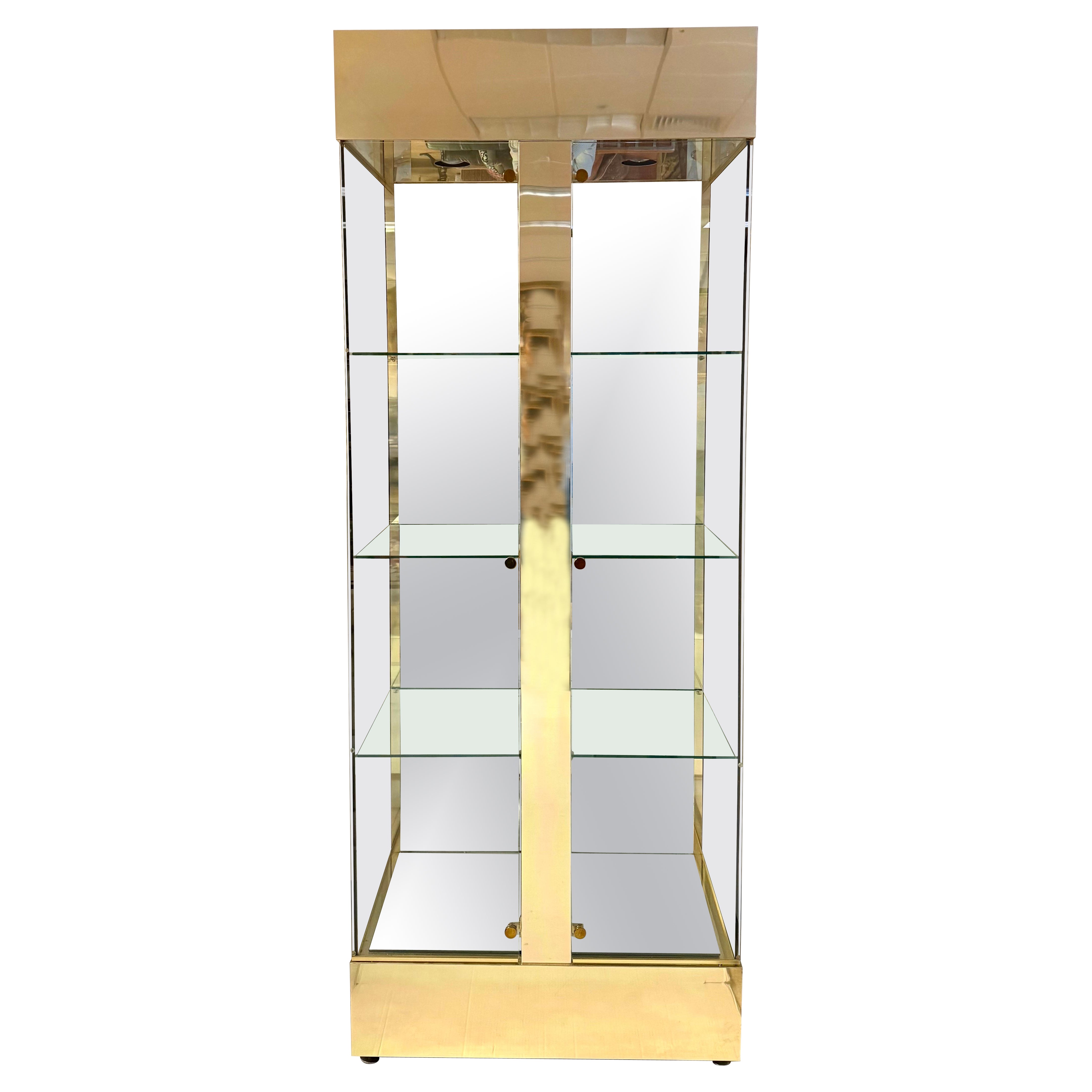 Mastercraft Mid Century Modern Glass 
Brass Vitrine Cabinet Credenza