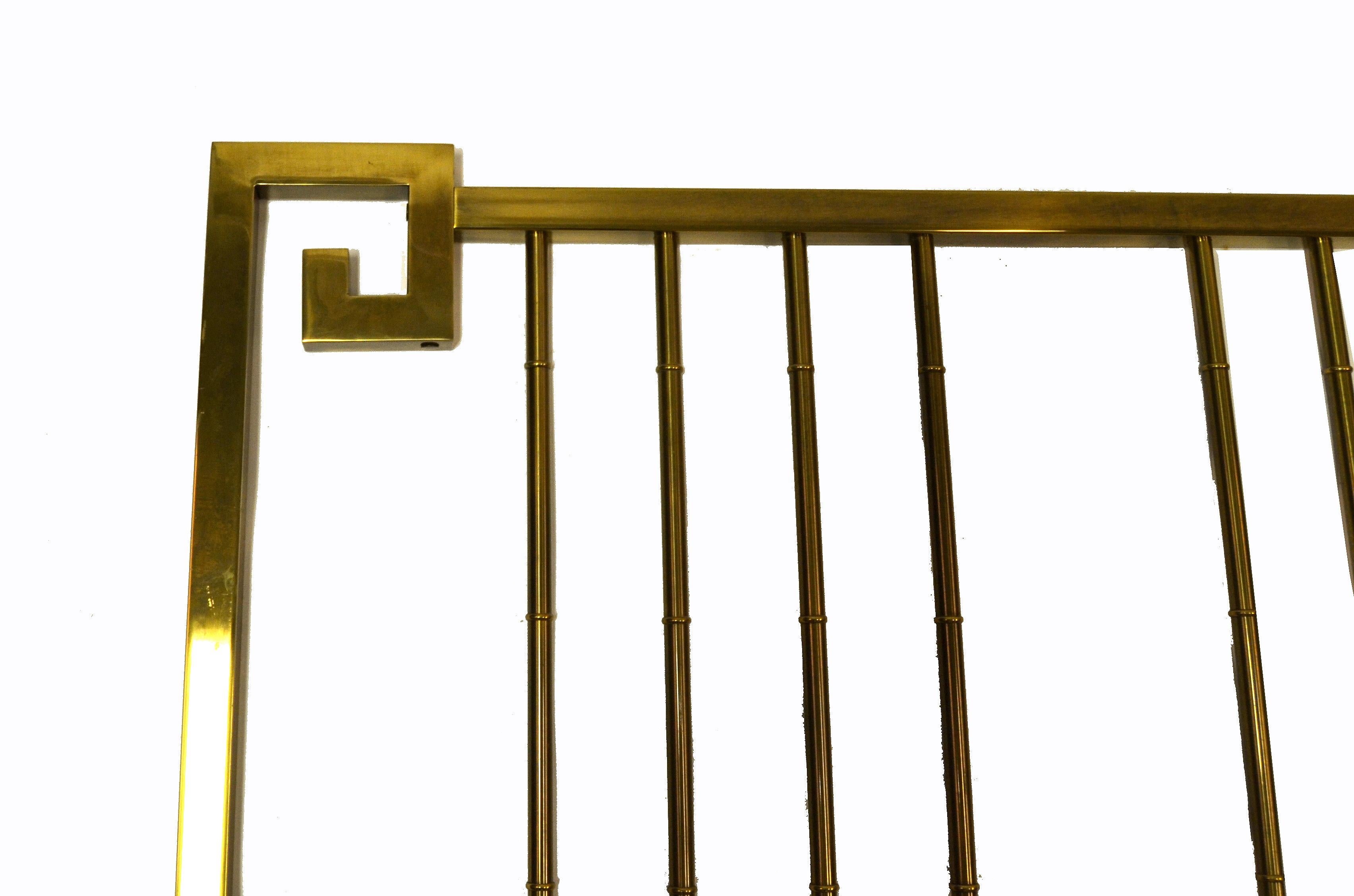 Patinated Mastercraft Mid-Century Modern Greek Key Faux Bamboo Brass King Size Headboard