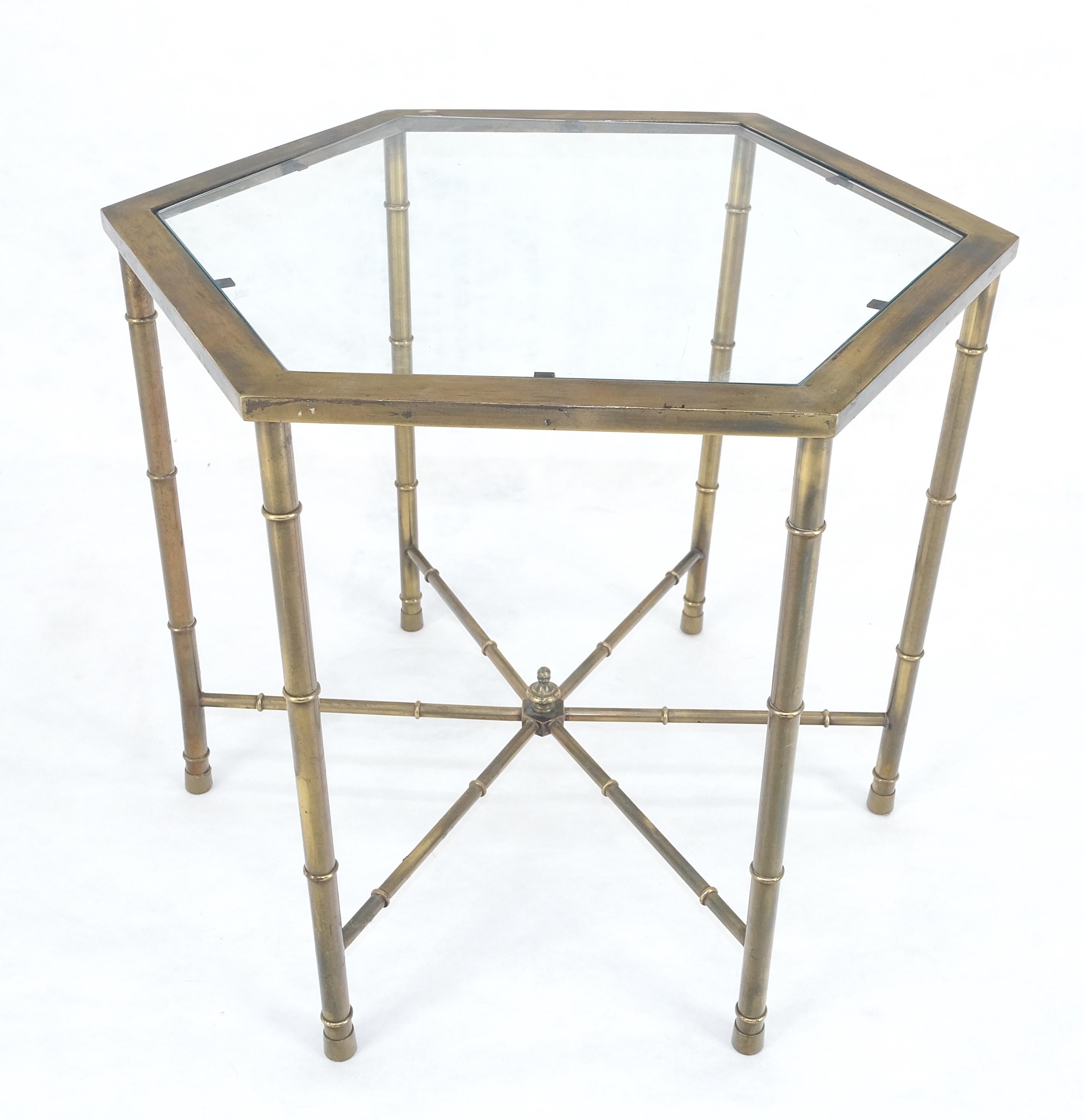 Mid-Century Modern Mastercraft Mid Century Modern Hexagon Top Faux Bamboo Legs Coffee Side Table For Sale