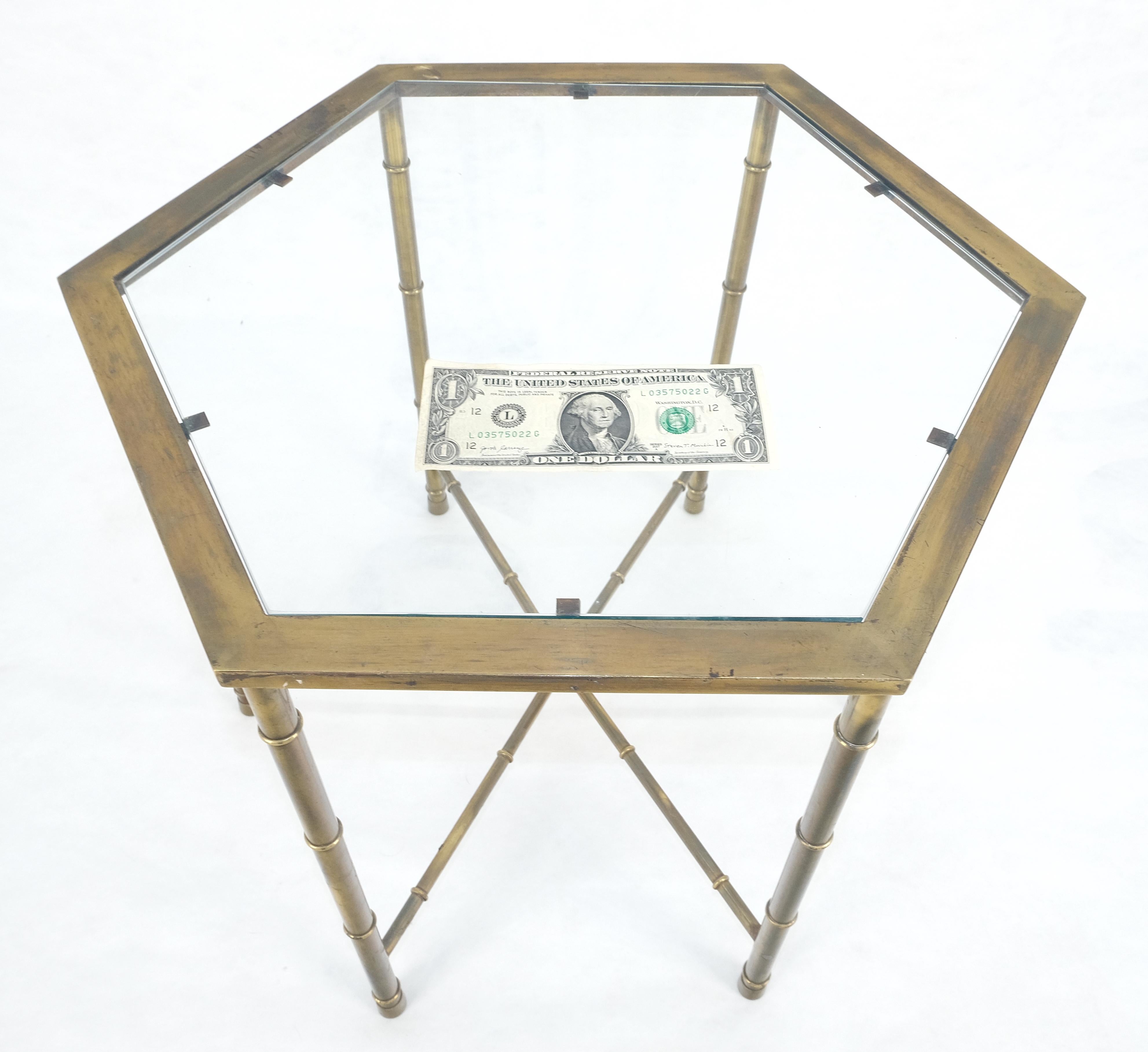 American Mastercraft Mid Century Modern Hexagon Top Faux Bamboo Legs Coffee Side Table For Sale