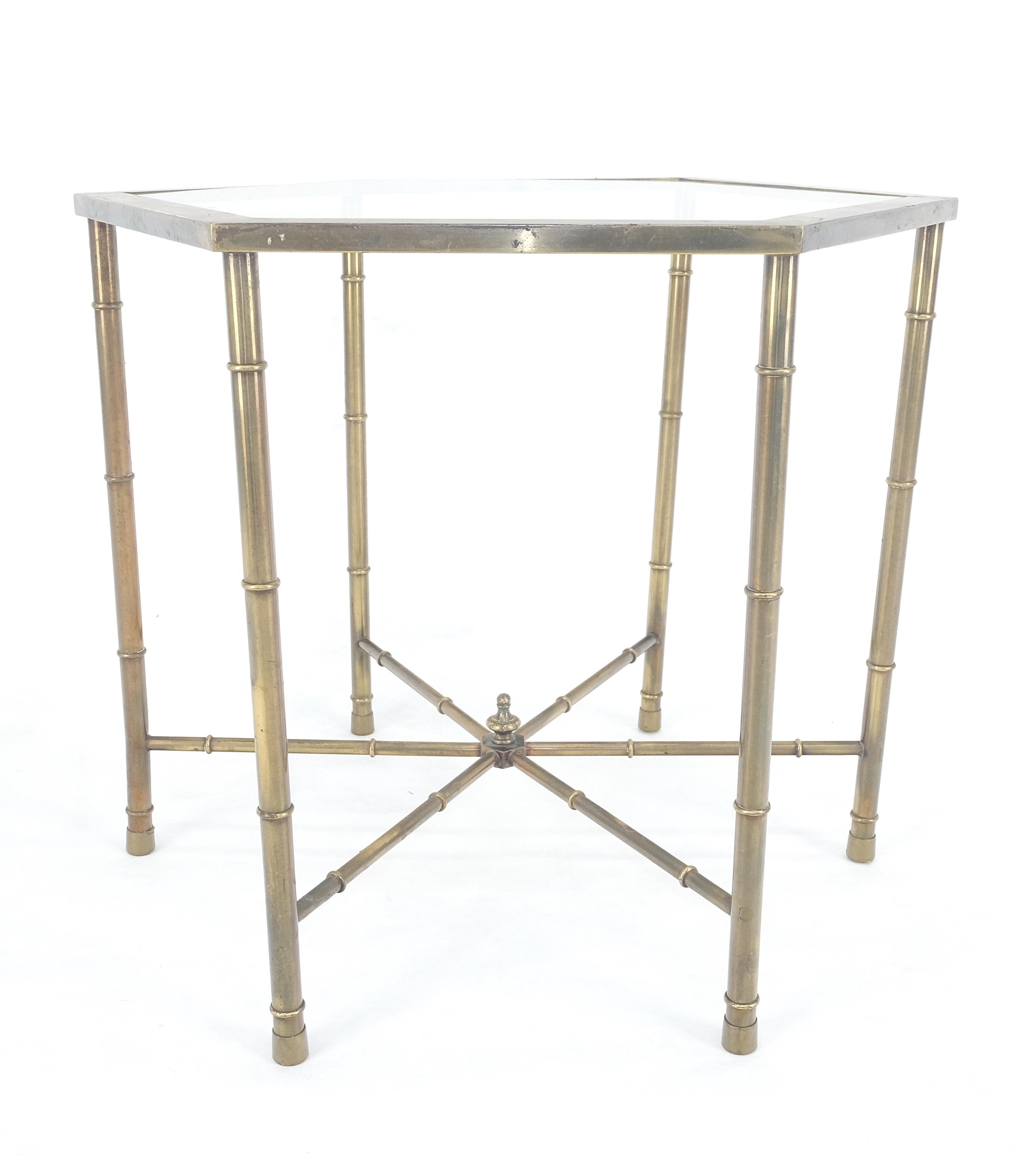 Lacquered Mastercraft Mid Century Modern Hexagon Top Faux Bamboo Legs Coffee Side Table For Sale