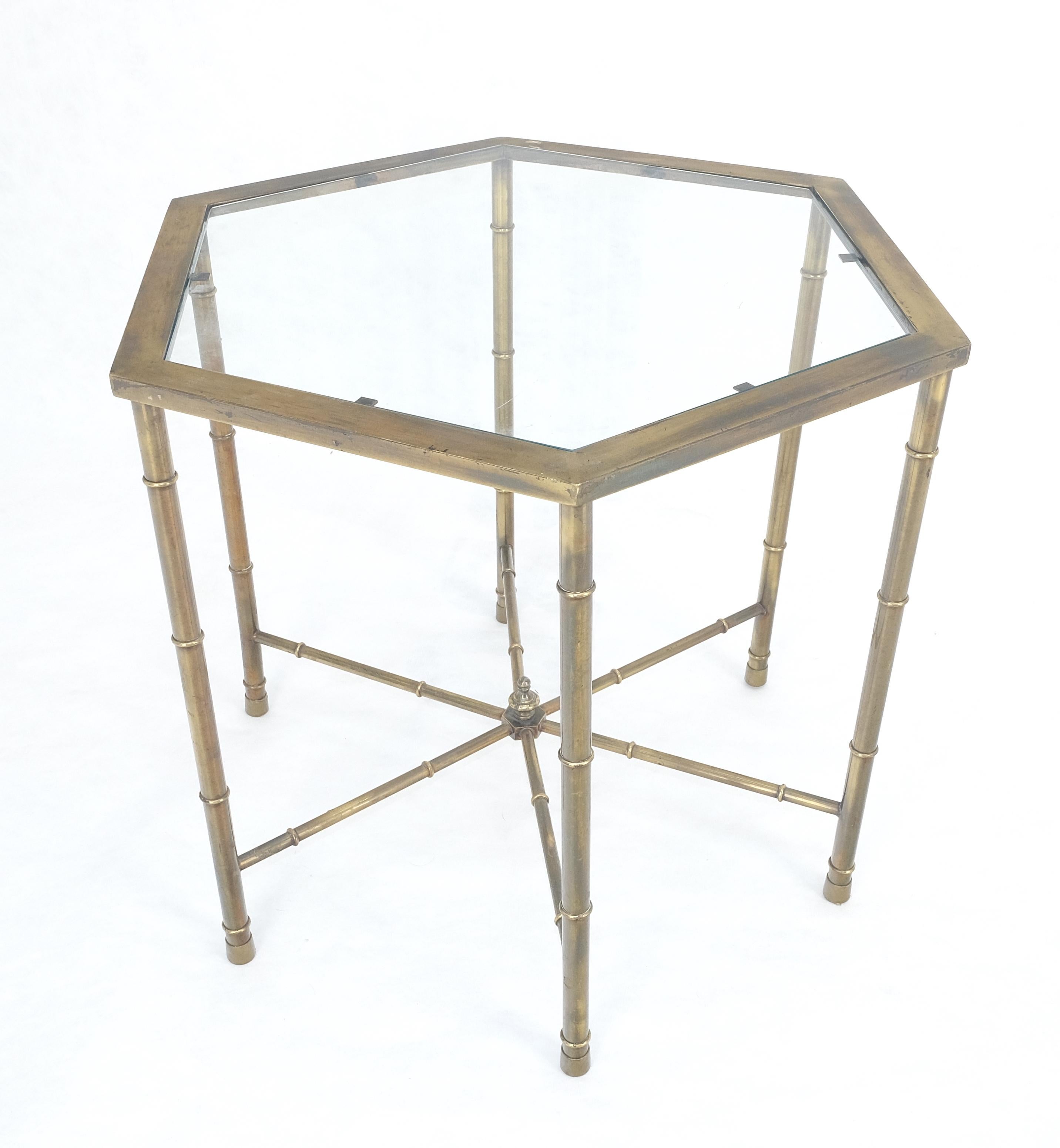 Mastercraft Mid Century Modern Hexagon Top Faux Bamboo Legs Coffee Side Table For Sale 2