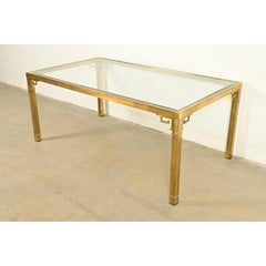 Tavolo da pranzo Mastercraft in stile Mid-Century Modern e Hollywood Regency, in ottone e vetro