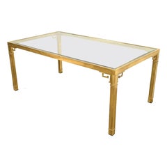 Tavolo da pranzo Mastercraft in stile Mid-Century Modern e Hollywood Regency, in ottone e vetro