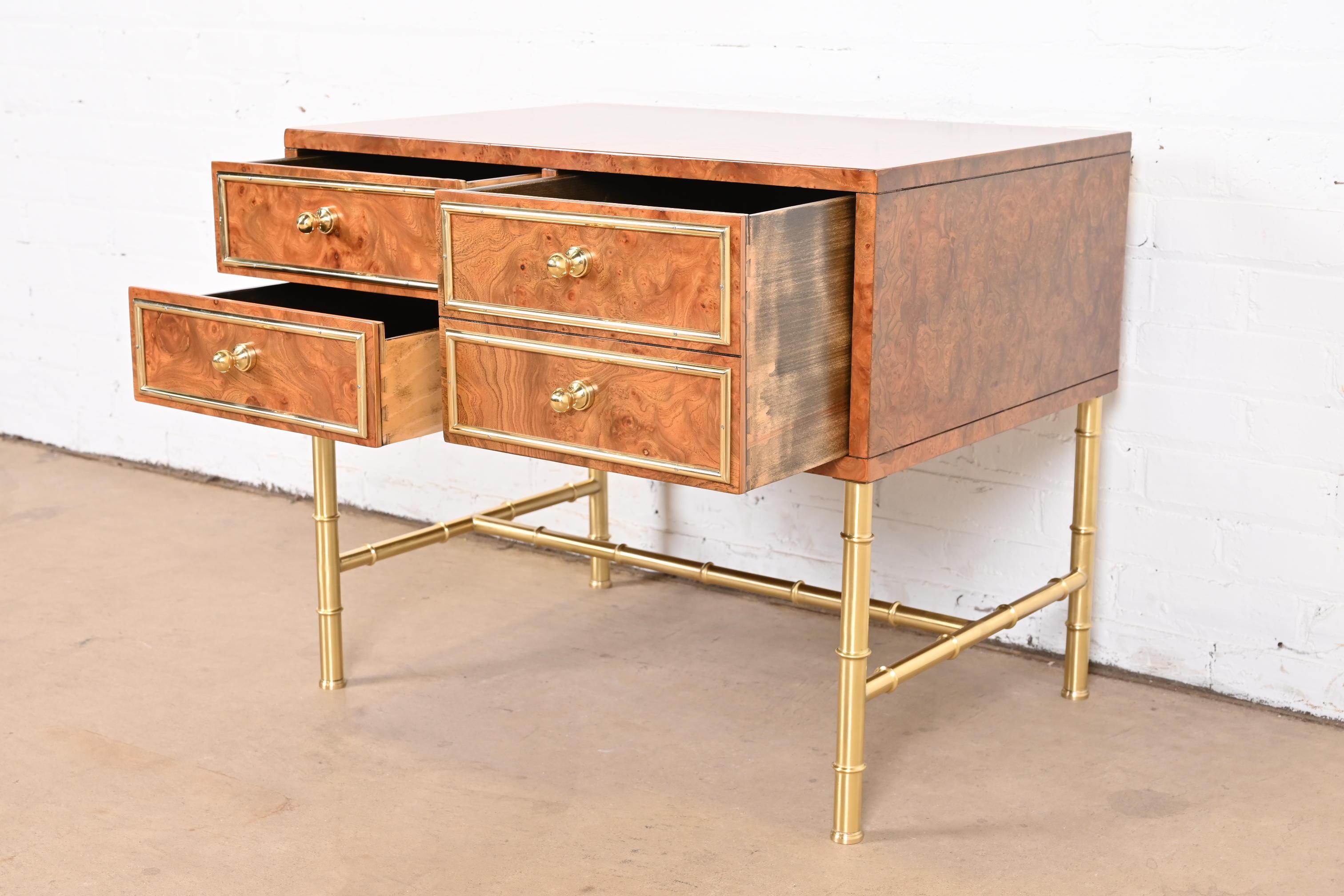 Mastercraft Mid-Century Modern Hollywood Regency Burl and Brass Chest of Drawers 4