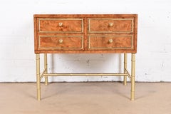 Mastercraft Mid-Century Modern Hollywood Regency Burl and Brass Chest of Drawers