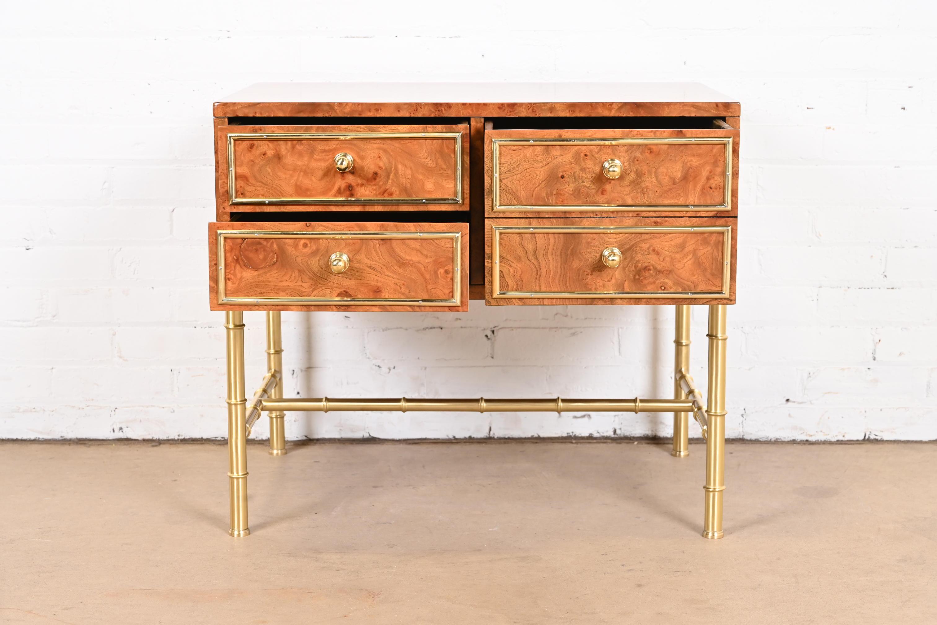 Mastercraft Mid-Century Modern Hollywood Regency Burl and Brass Chest of Drawers 3