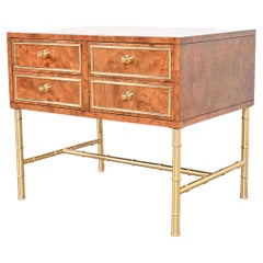 Mastercraft Mid-Century Modern Hollywood Regency Burl and Brass Chest of Drawers