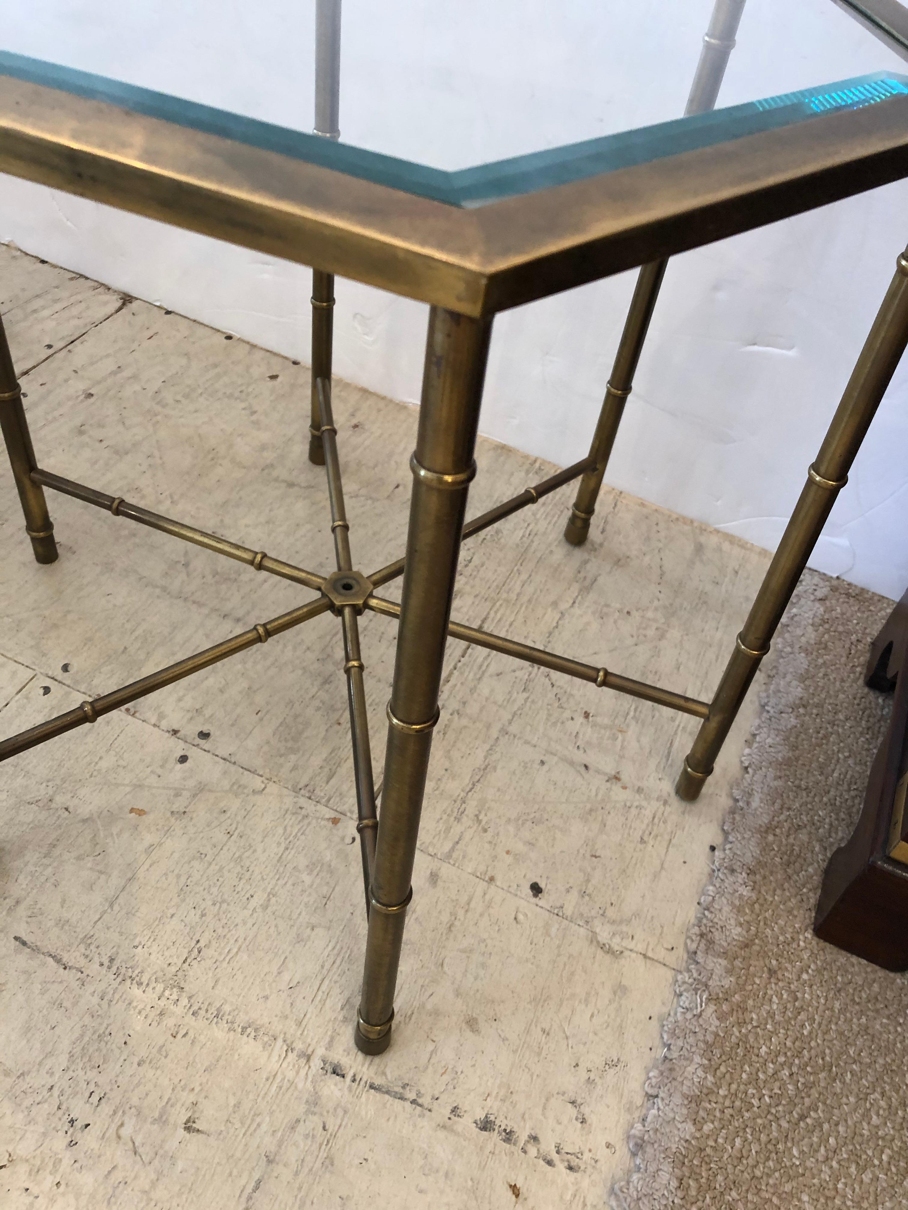 Mastercraft Mid-Century Modern Pair of Brass Faux Bamboo Drinks Side End Tables 3