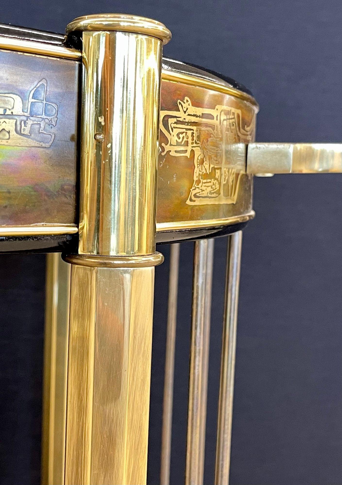 Mastercraft, Mid-Century Modern, Rolling Bar Cart, Etched Brass, Lacquer, 1960s For Sale 4