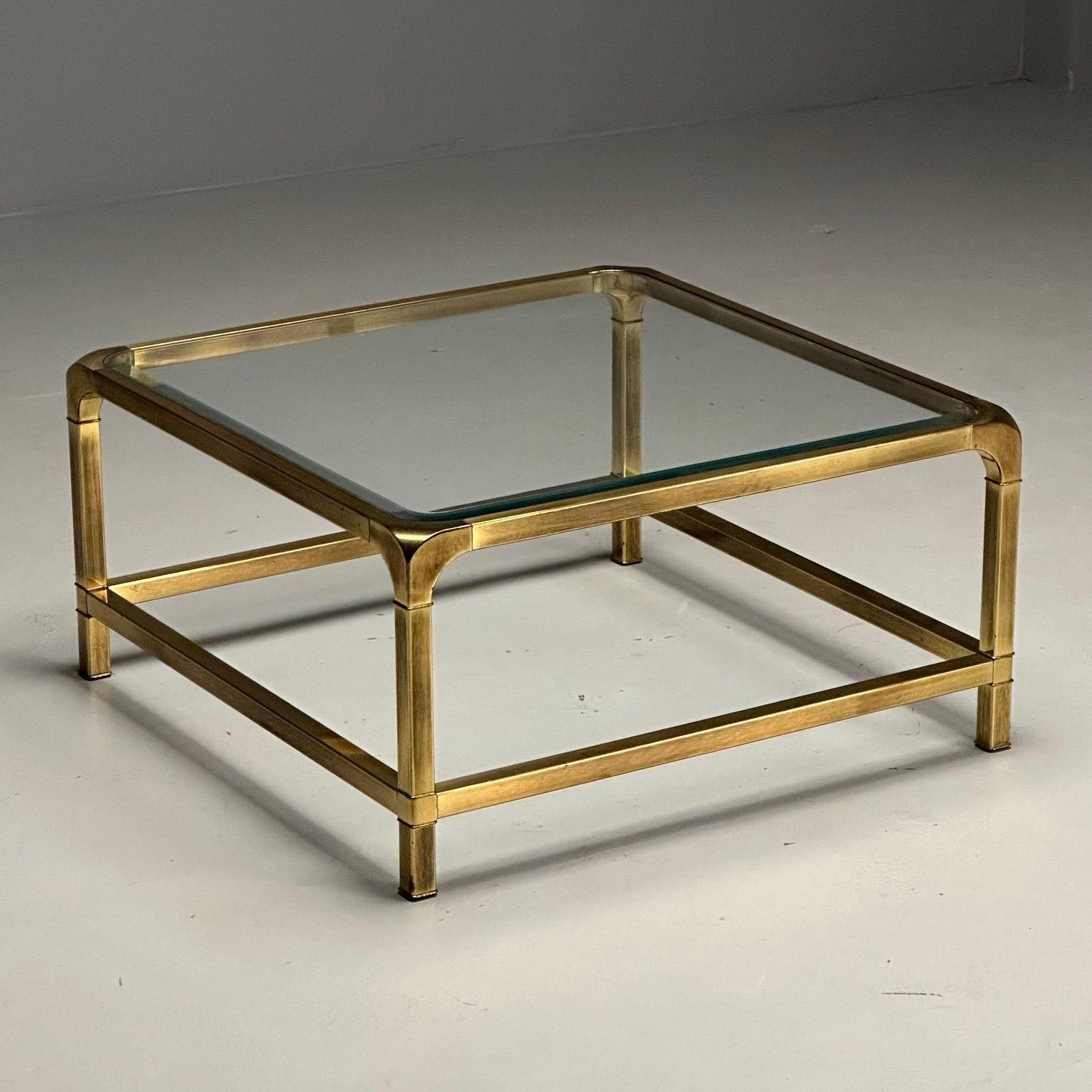 American Mastercraft, Mid-Century Modern, Square Coffee Table, Brass, Glass, USA, 1970s For Sale