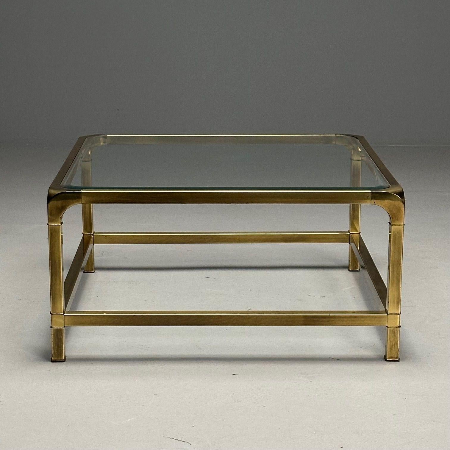 Mastercraft, Mid-Century Modern, Square Coffee Table, Brass, Glass, USA, 1970s In Good Condition For Sale In Stamford, CT