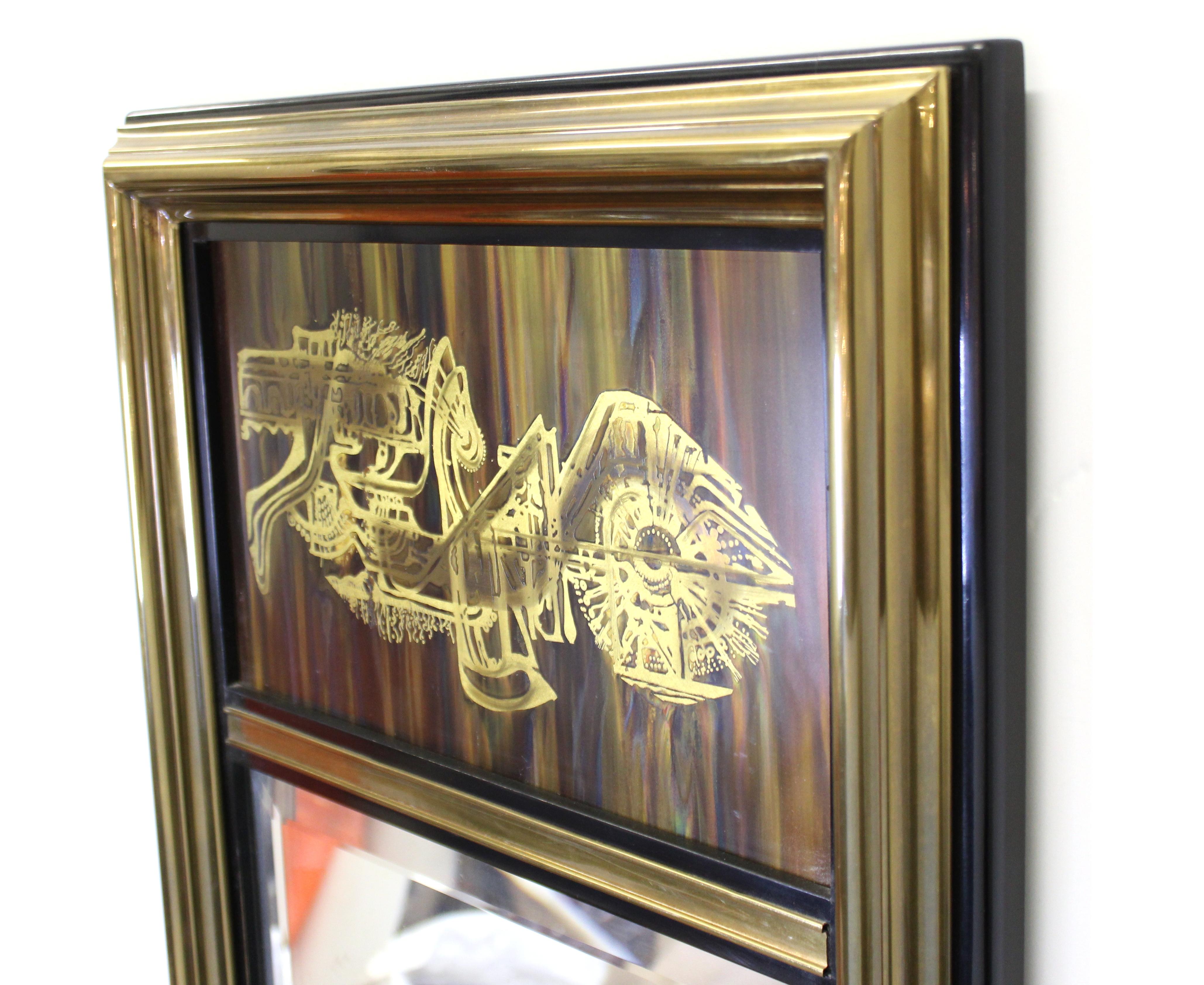 Mastercraft Mid-Century Modern Wall Mirror with Acid-Etched Metal Panel In Good Condition In New York, NY