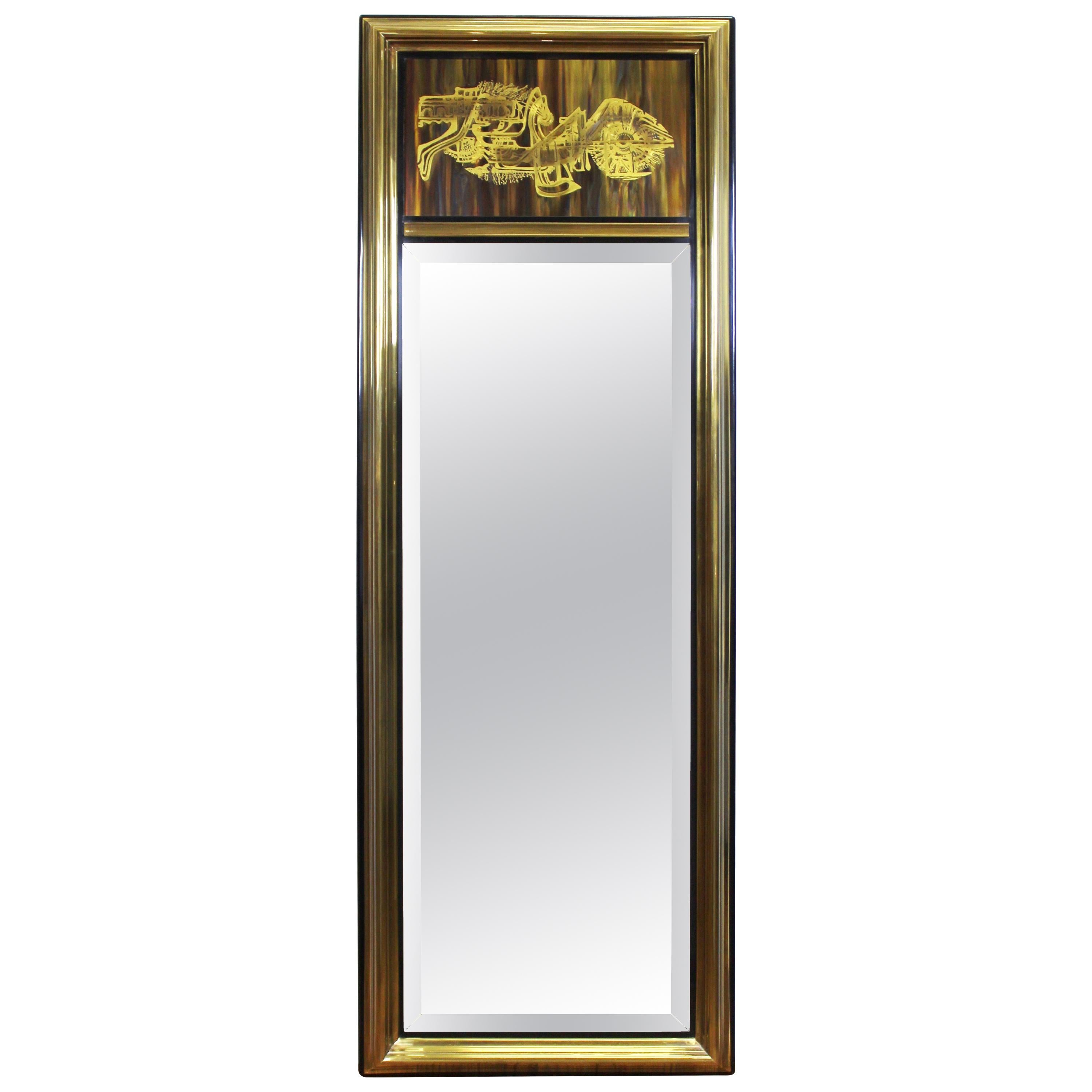 Mastercraft Mid-Century Modern Wall Mirror with Acid-Etched Metal Panel