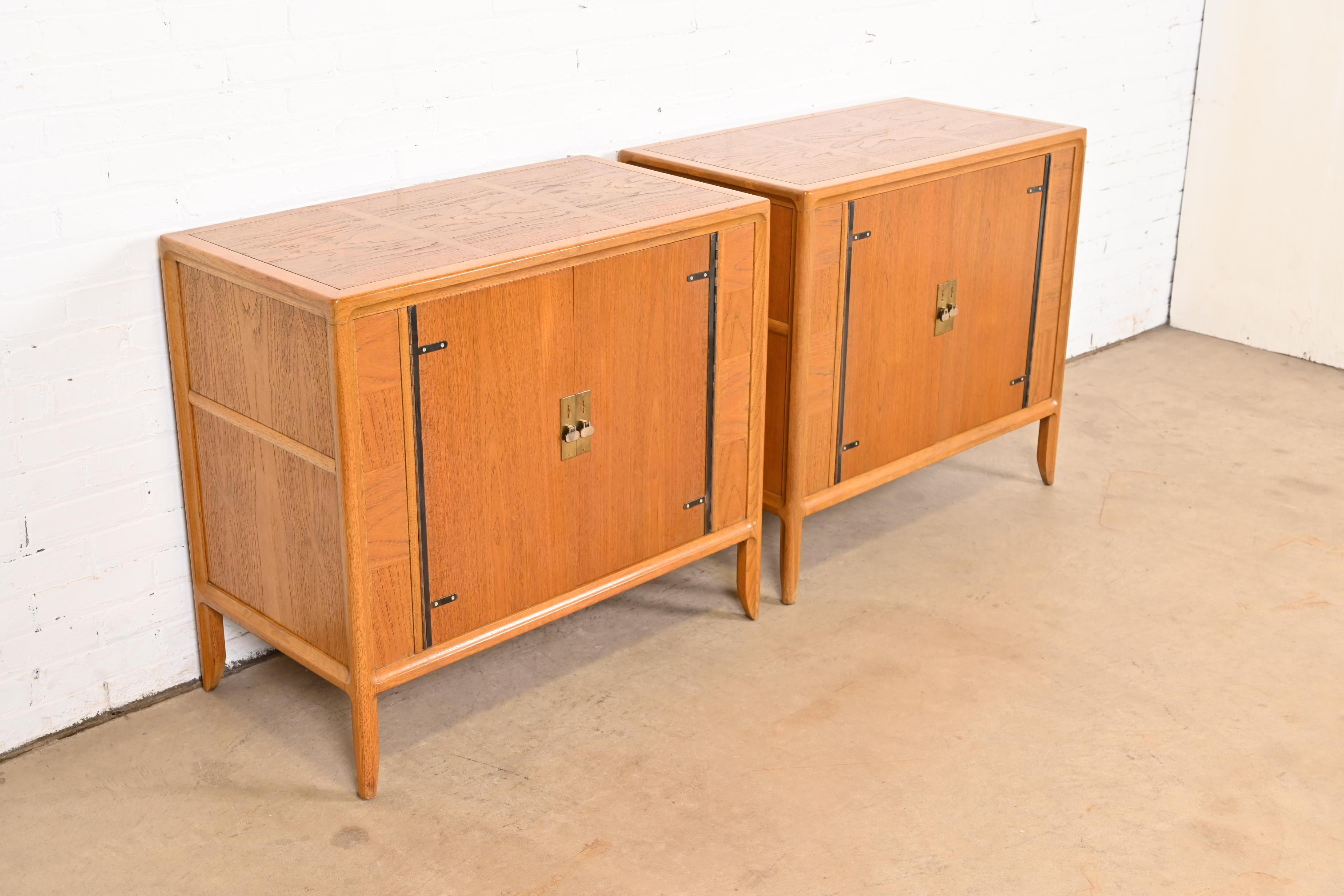American Mastercraft Mid-Century Modern Walnut and Brass Cabinets or Bedside Chests, Pair For Sale