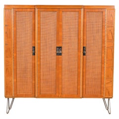 Meuble bibliothèque en noyer et rotin, Mastercraft Modernity, années 1960