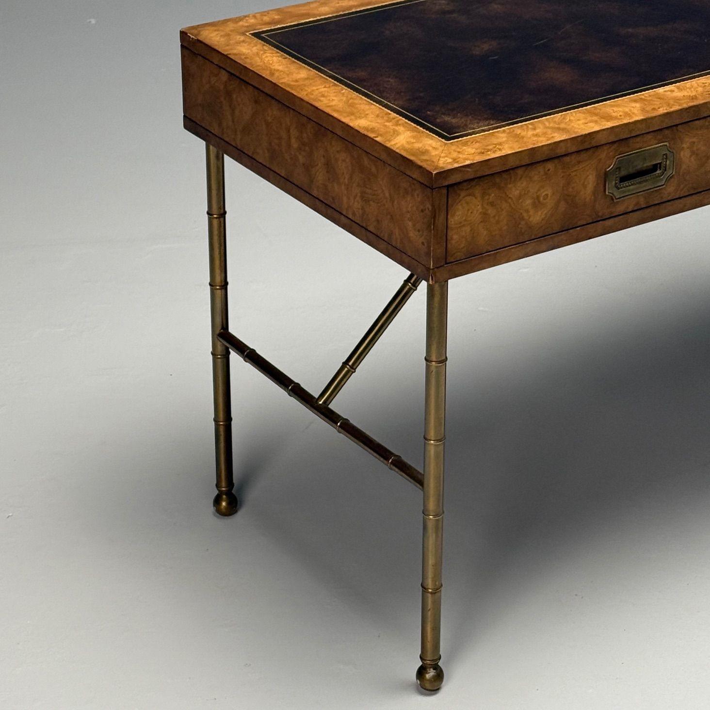 Mastercraft, Mid-Century Modern, Bureau, Burlwood, Brass, Leather, 1950s 1