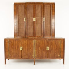 Mastercraft Mid Century Walnut and Brass Buffet and Hutch