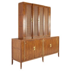 Mastercraft Mid Century Walnut and Brass Buffet and Hutch