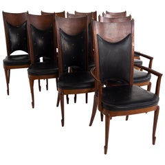 Mastercraft Mid Century Walnut and Burl Wood Dining Chairs, Set of 10