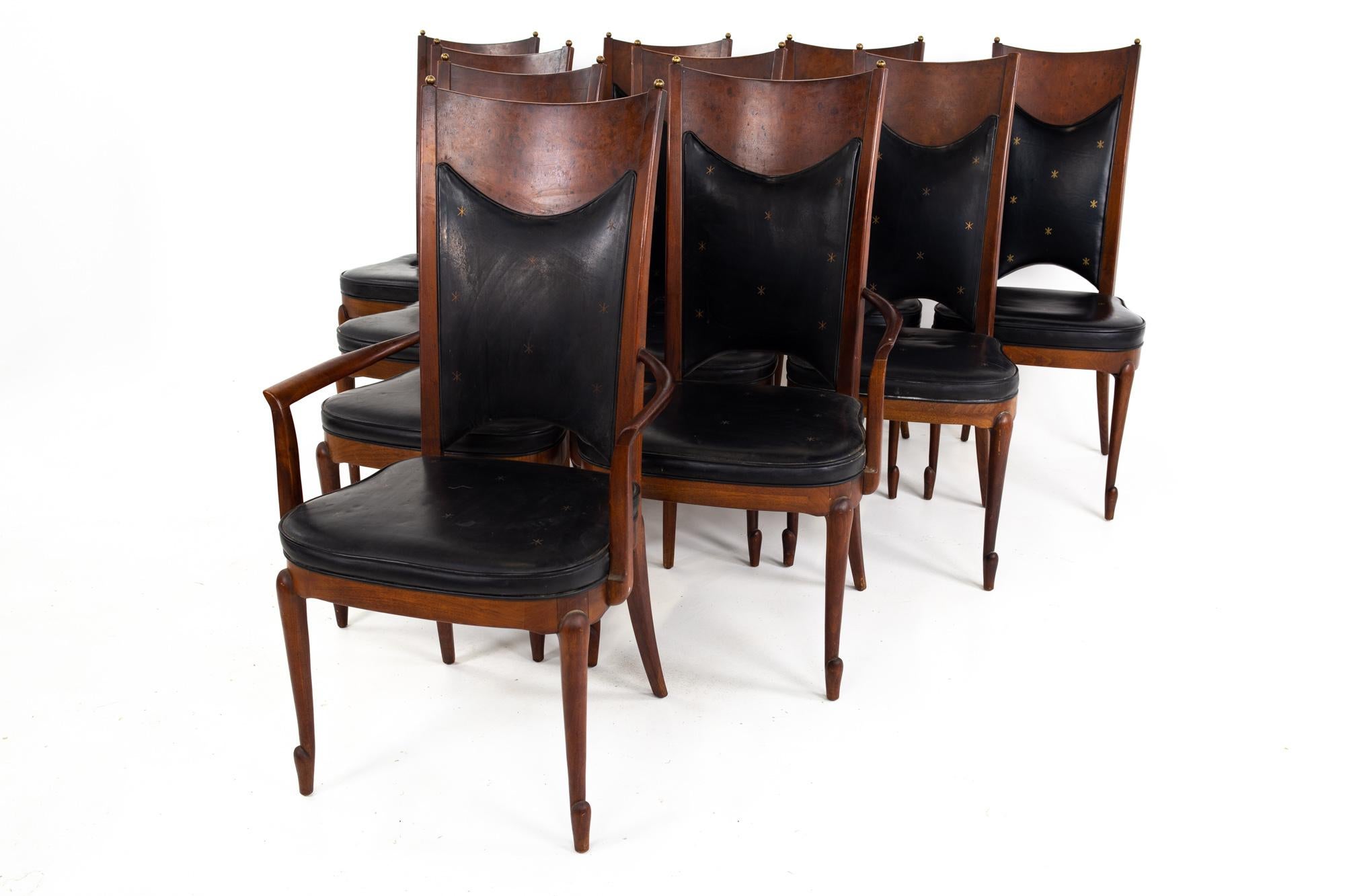 Mid-Century Modern Mastercraft Mid Century Walnut and Burl Wood Dining Chairs, Set of 10