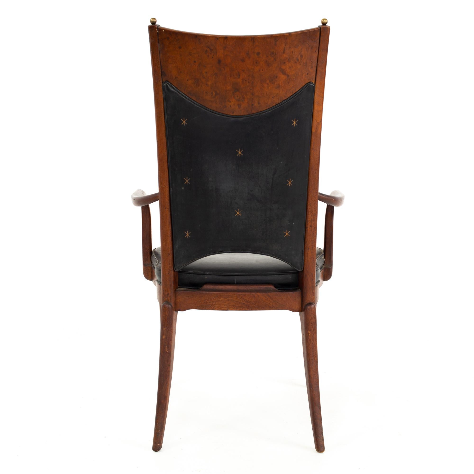 Upholstery Mastercraft Mid Century Walnut and Burl Wood Dining Chairs, Set of 10