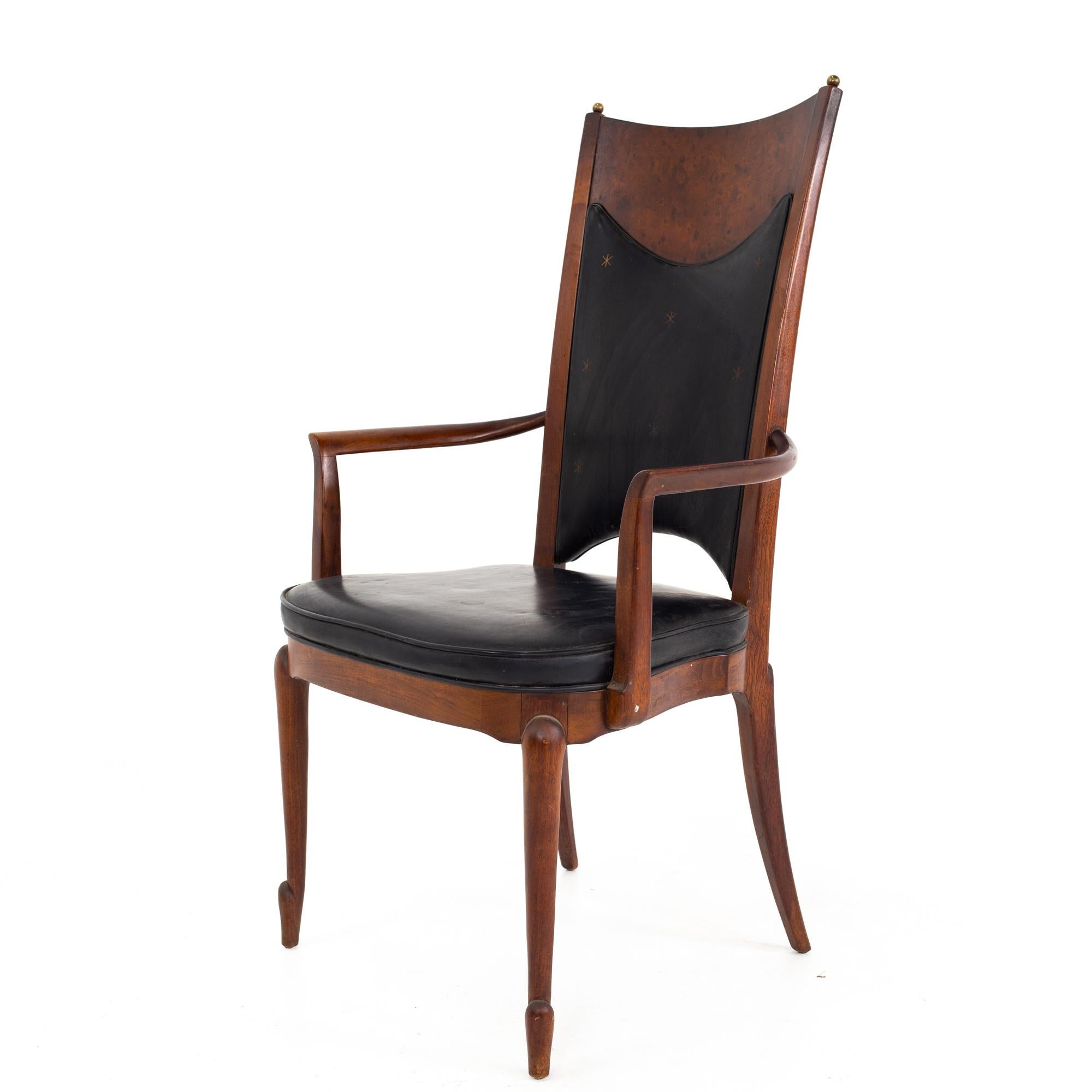 Mastercraft Mid Century Walnut and Burl Wood Dining Chairs, Set of 10 2