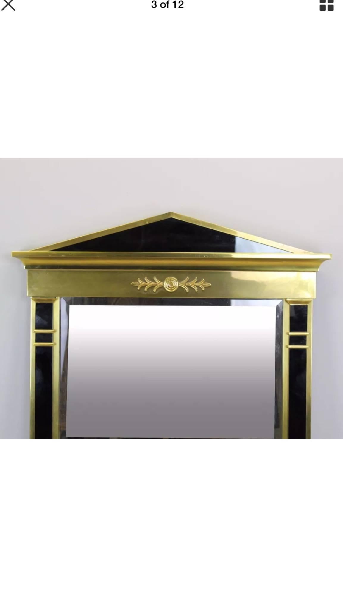 American Mastercraft Modern Empire Style Brass and Black Lucite Mirror For Sale