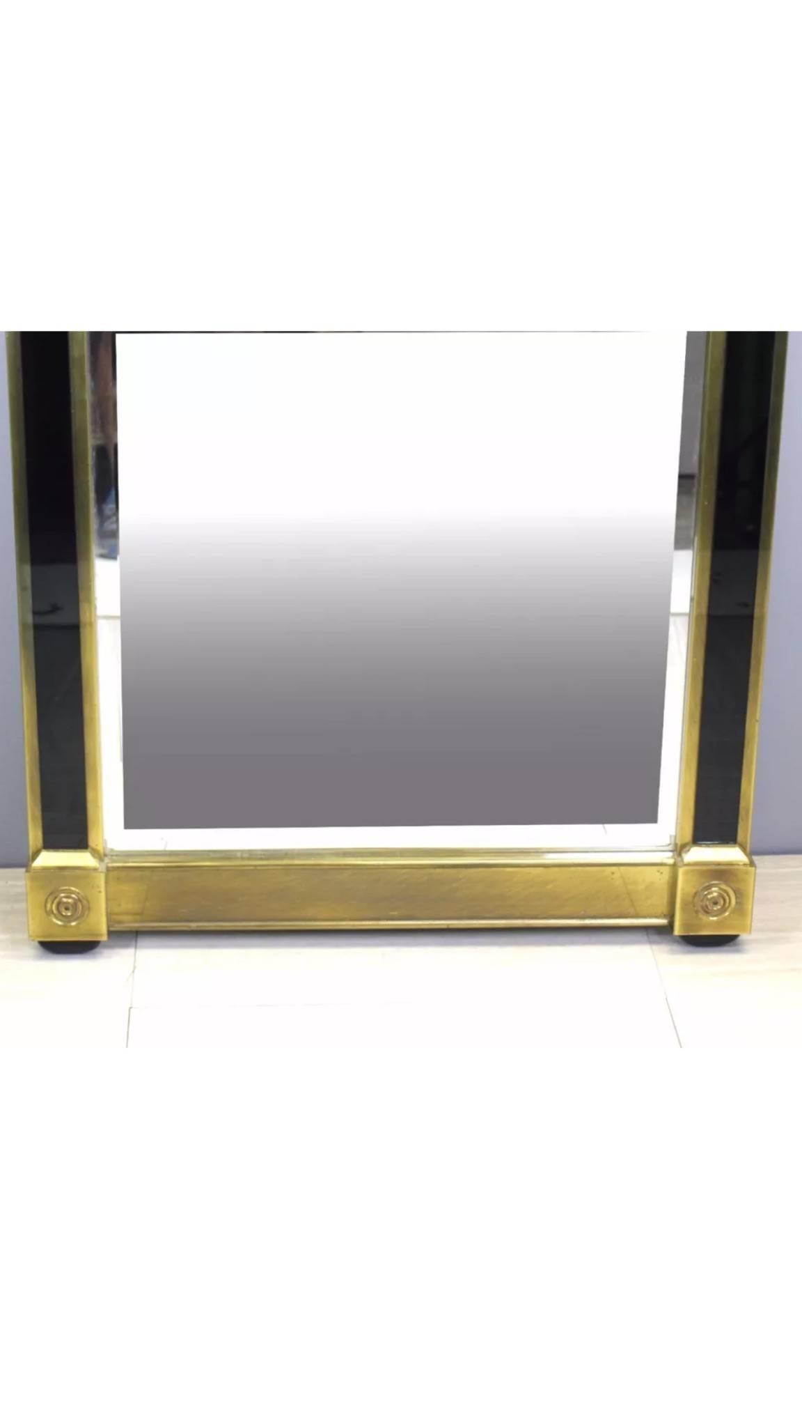 Hand-Crafted Mastercraft Modern Empire Style Brass and Black Lucite Mirror For Sale