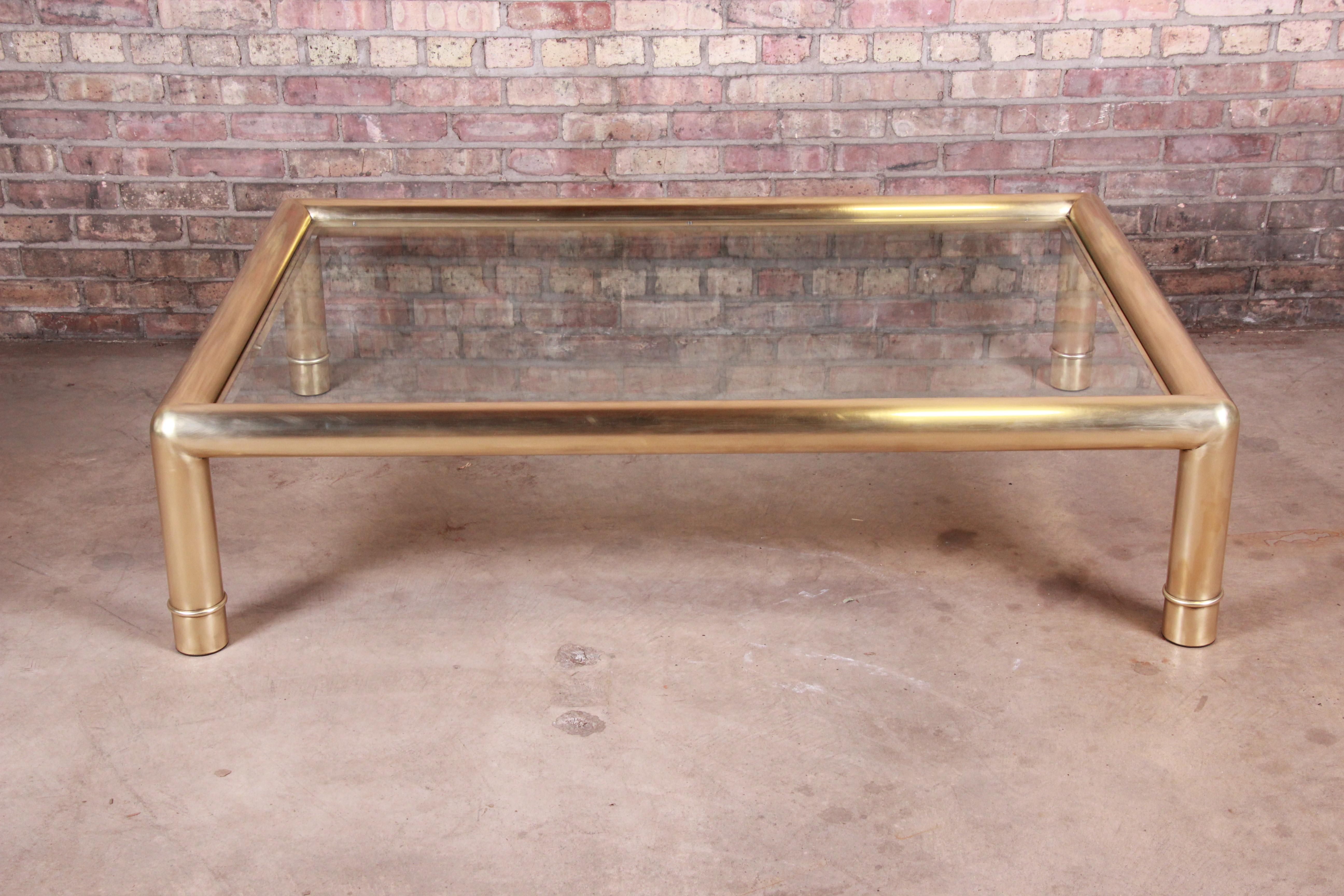 Mid-Century Modern Mastercraft Monumental Hollywood Regency Brass and Glass Cocktail Table