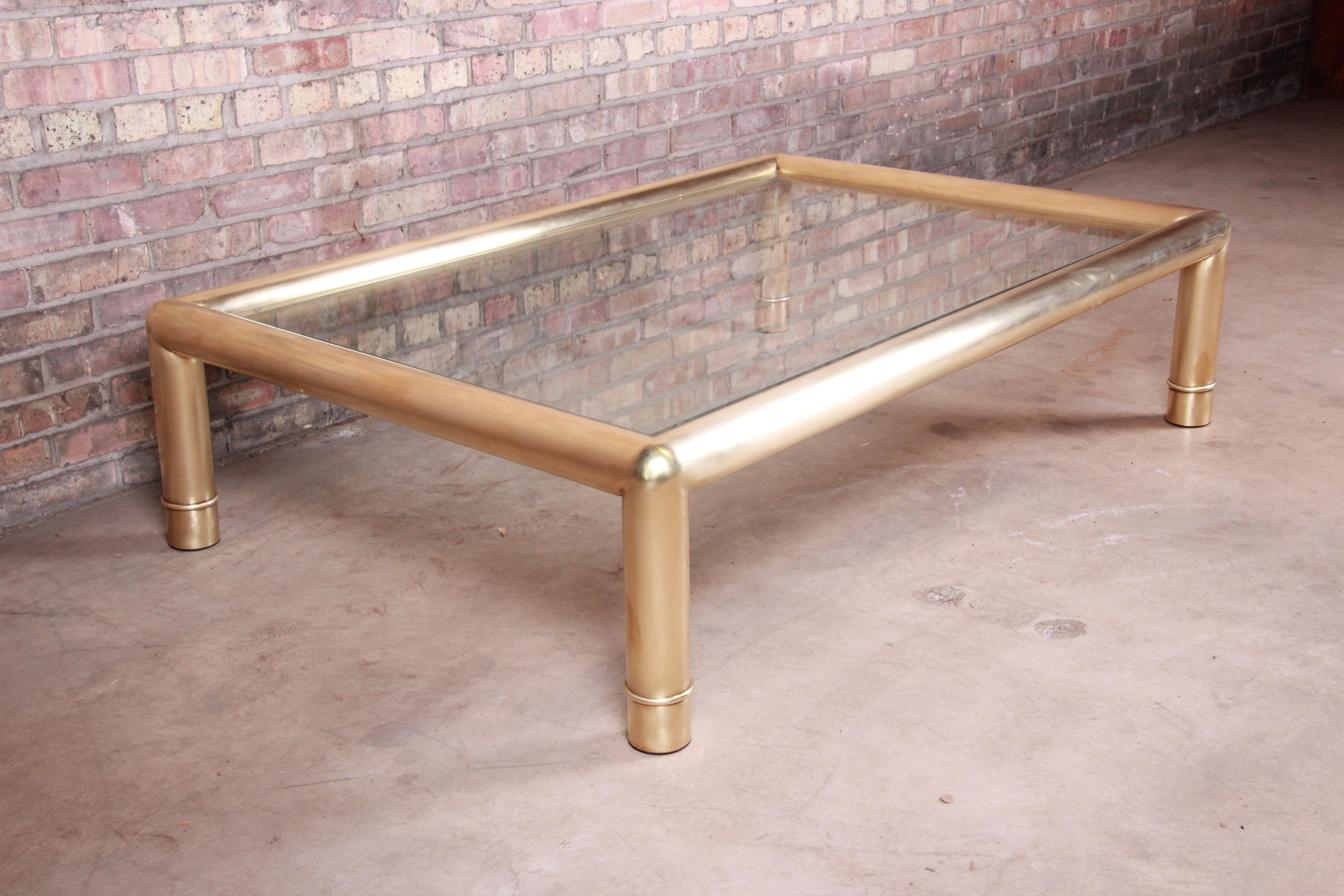 American Mastercraft Monumental Hollywood Regency Brass and Glass Cocktail Table