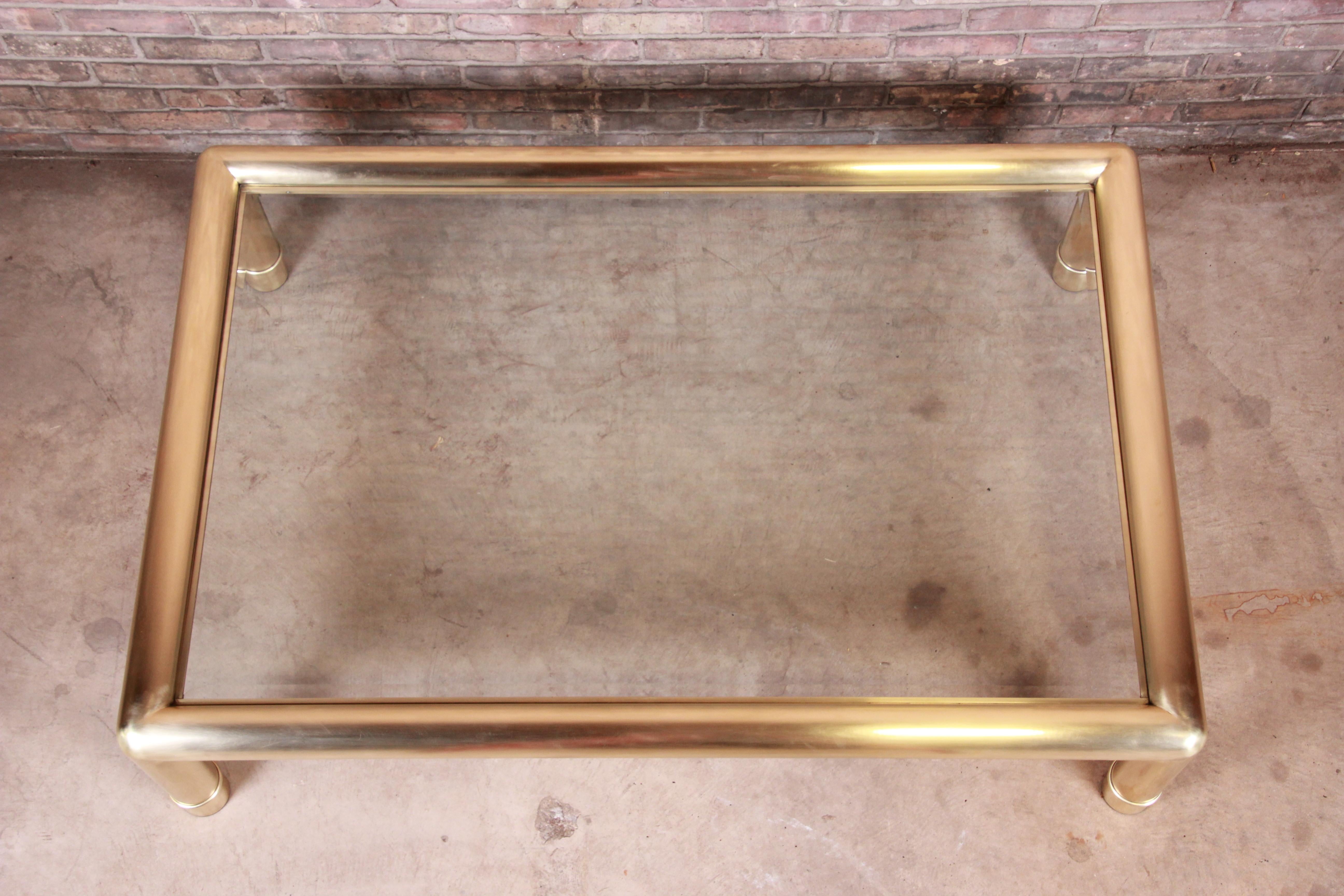 Mastercraft Monumental Hollywood Regency Brass and Glass Cocktail Table In Good Condition In South Bend, IN